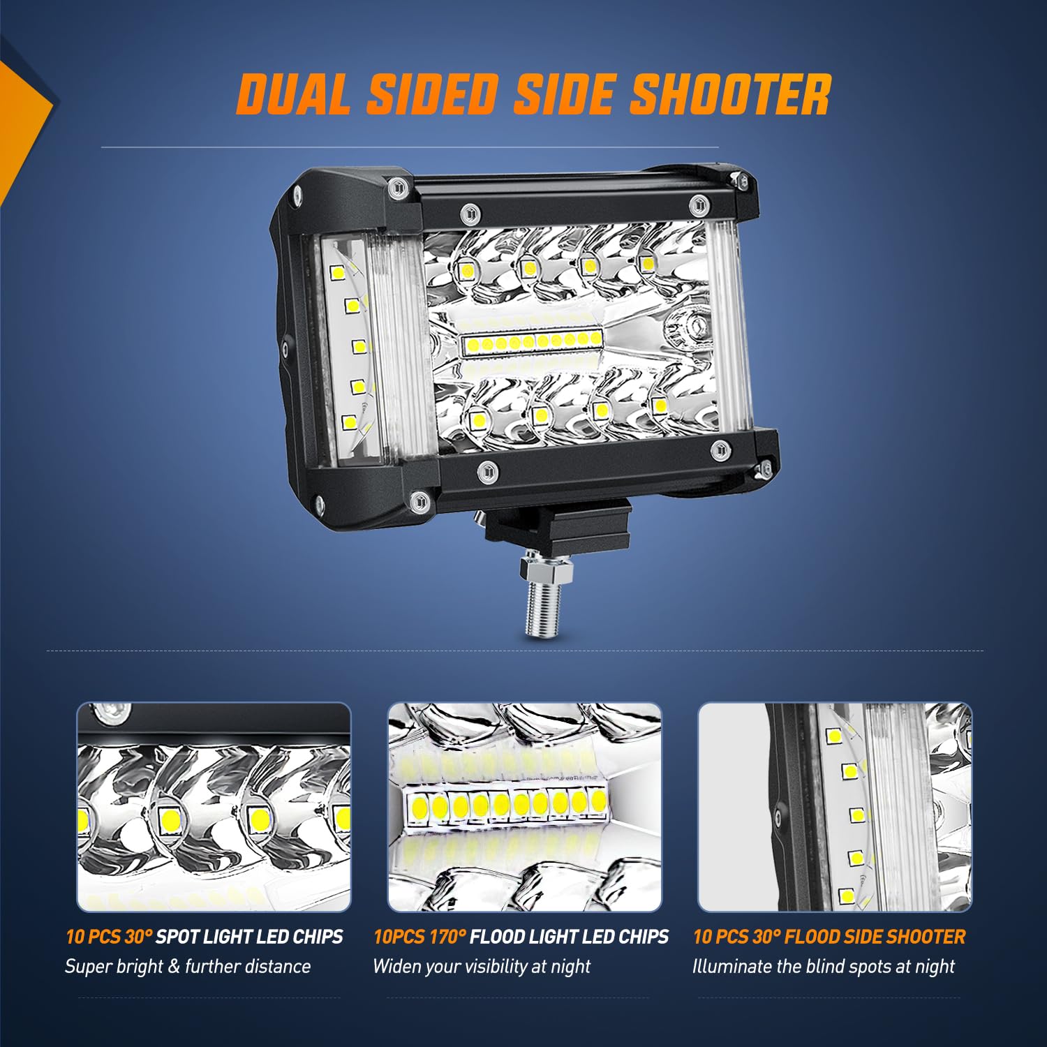 Nilight Side Shooter Led Light Bar 2Pcs 4.3Inch Triple Row Spot Flood Combo Lights Led Work Light With Wiring Harness Kit For Of