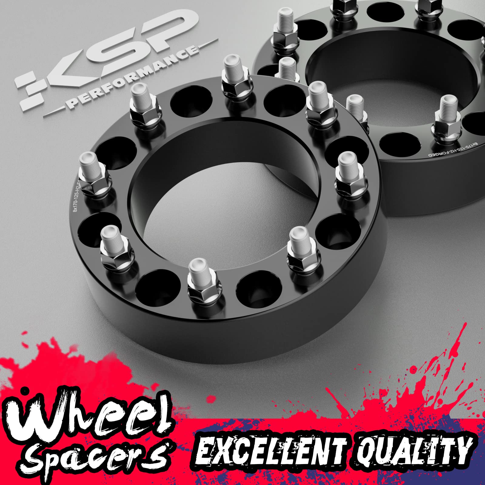 KSP PERFORMANCE 8x170 Wheel Spacers, 2" Heavy Duty Aluminum, 14mmx1.5 Studs, Black, Model 6081KT, Fit F250 F