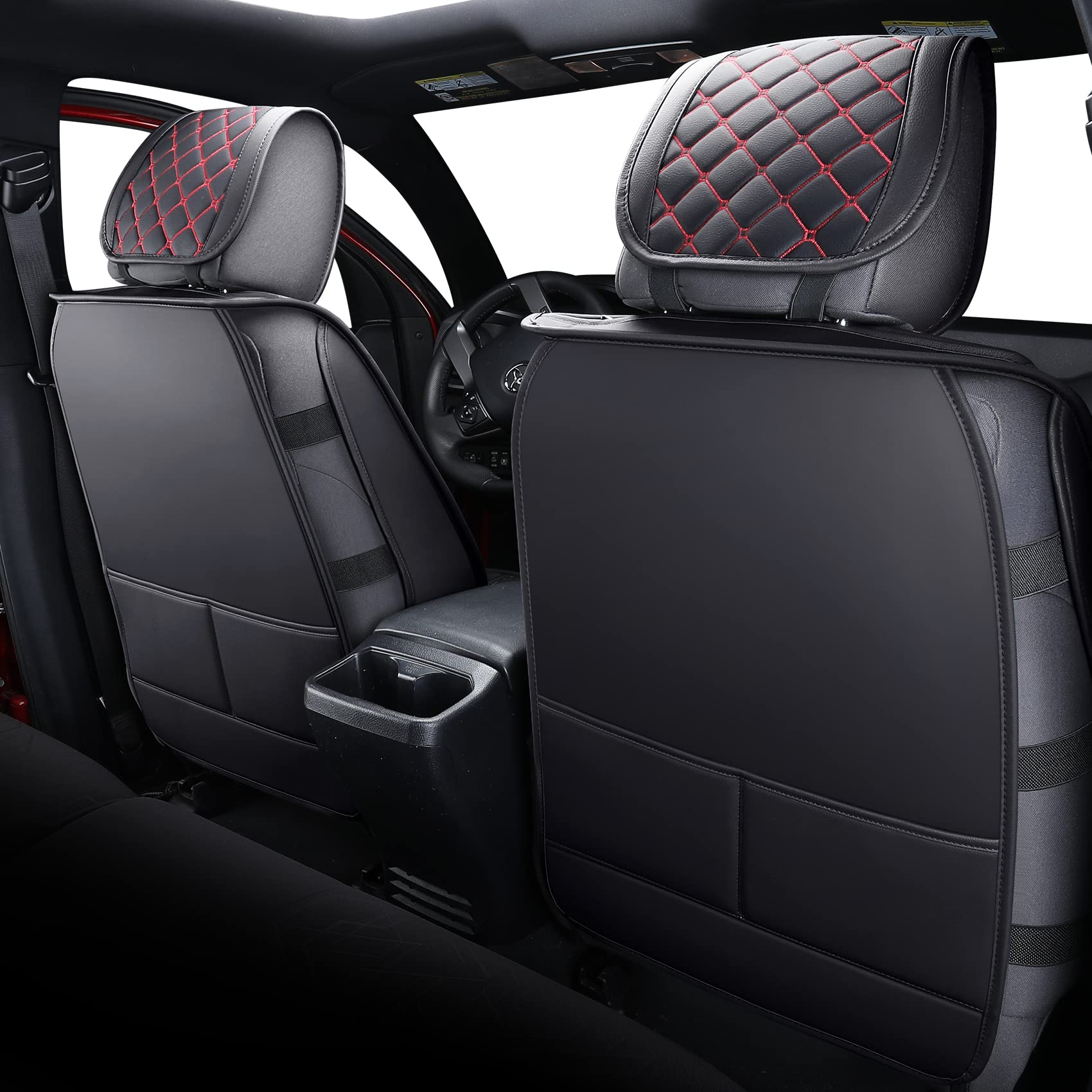 Tomatoman Tacoma Seat Covers - Customized Faux Leather, Waterproof, Full Set, Black-Red, 2005-2023 Sport Extended SR V6 Edition
