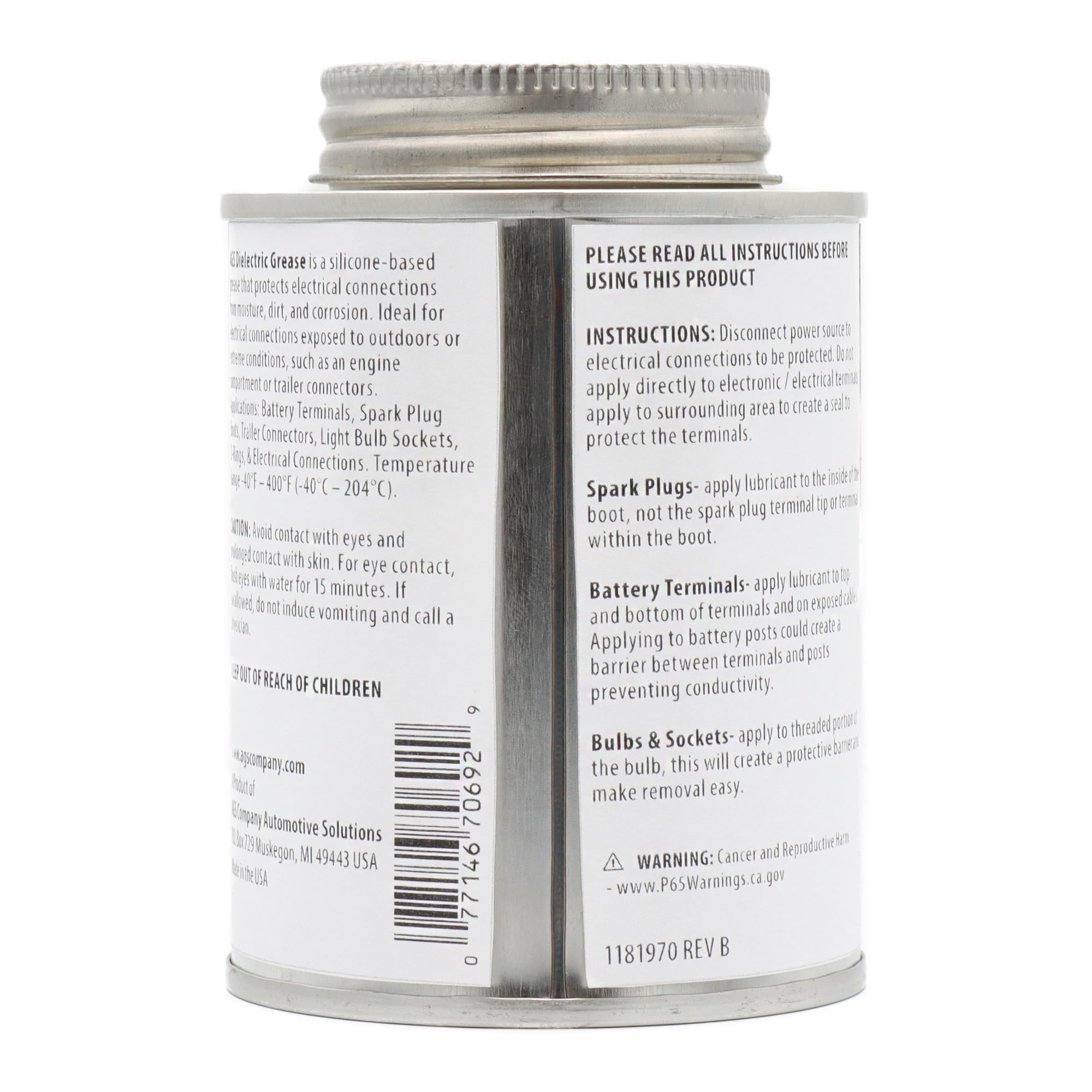 Ags Automotive Solutions Brush Top Can Dielectric Silicone Grease Compound For All Electrical Components And Connectors, 8 Oz, P