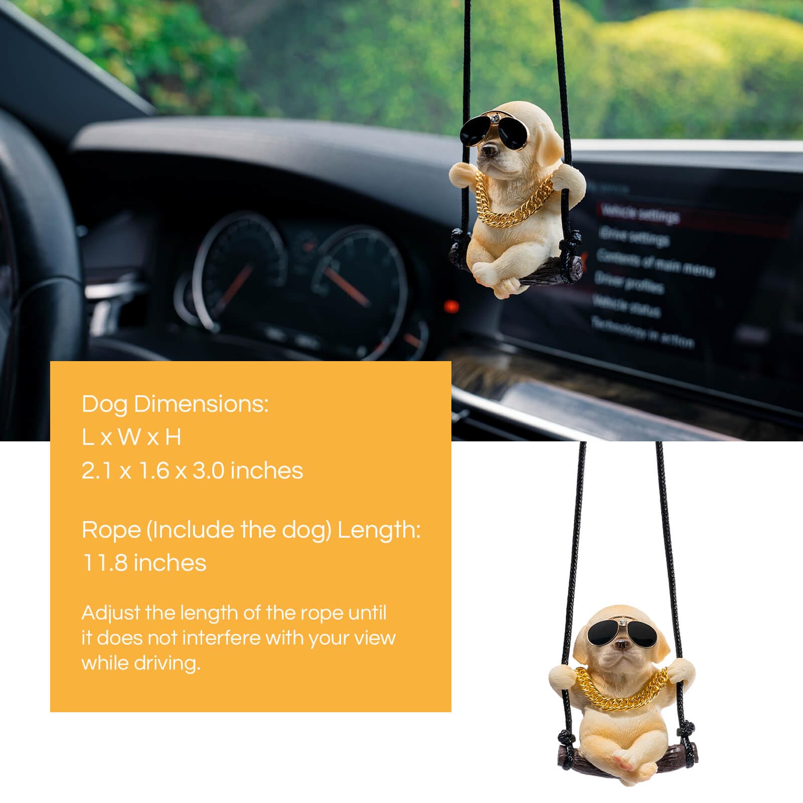 Floruit Labrador Retriever Car Mirror Hanging Accessories Cute Swinging Dog Rear View Mirror Accessories For Men & Women