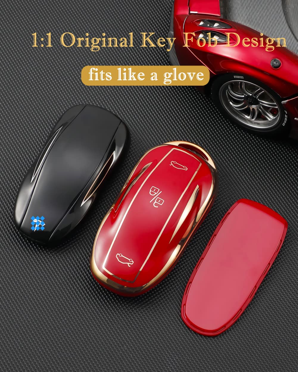 Cacacar For Tesla Model S Key Fob Cover With Keychain, Full Cover Protection Key Fob Case Premium Soft Tpu Smart Remote Key Hold