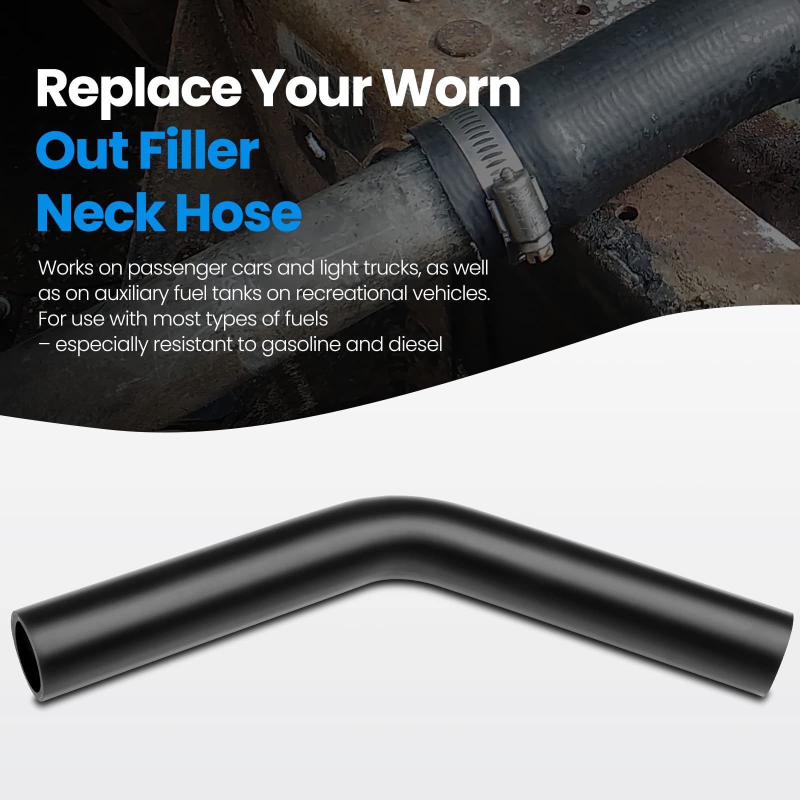 Tkkeuep Gasoline Fuel Filler Hose With 4 Clamps, 2.25'' Id Reinforced Gas Tank Filler Hose (45 Degree)
