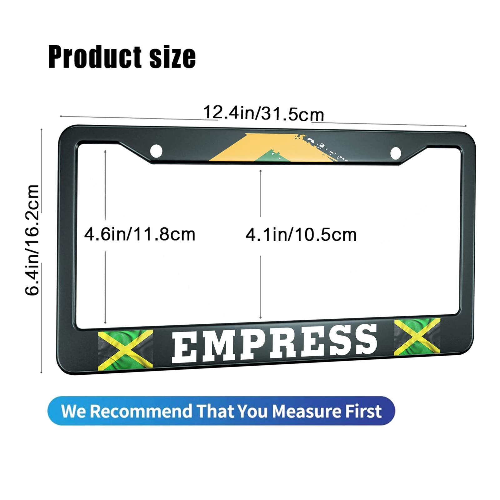 Hosnye Writting Empress License Plate Frame Jamaican Flag Metal License Plate Cover Front Plates Frames Car Tag Frame For Women