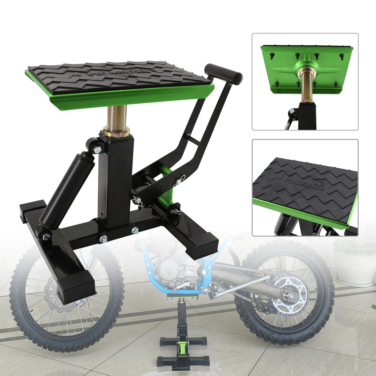 POLARBEAR Hydraulic Dirt Bike Stand - 1200LB Capacity, Adjustable Height, Aluminum Jack Stand, Green, Model 8201001