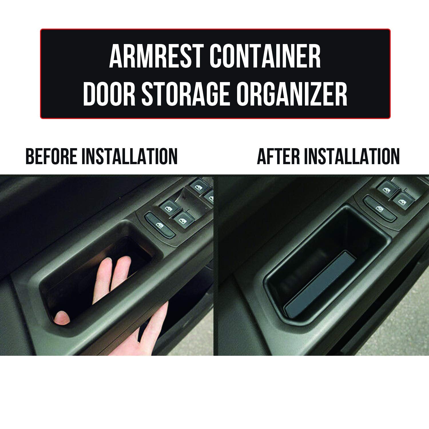 Citumo Armrest Container Door Storage Organizer Box for VW Atlas 2018-2022, Black, ABS, Model Y-VW1819A-A, 4-Piece Set
