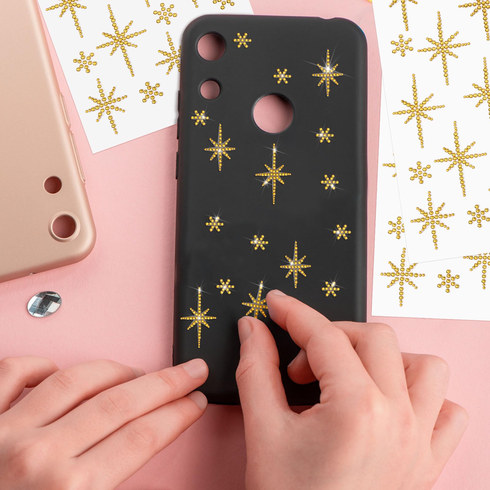 Epakh Rhinestone Star of Bethlehem Stickers, 76 Pcs Self-Adhesive Gold Crystal Decals for Holiday Decor, Model EI2781
