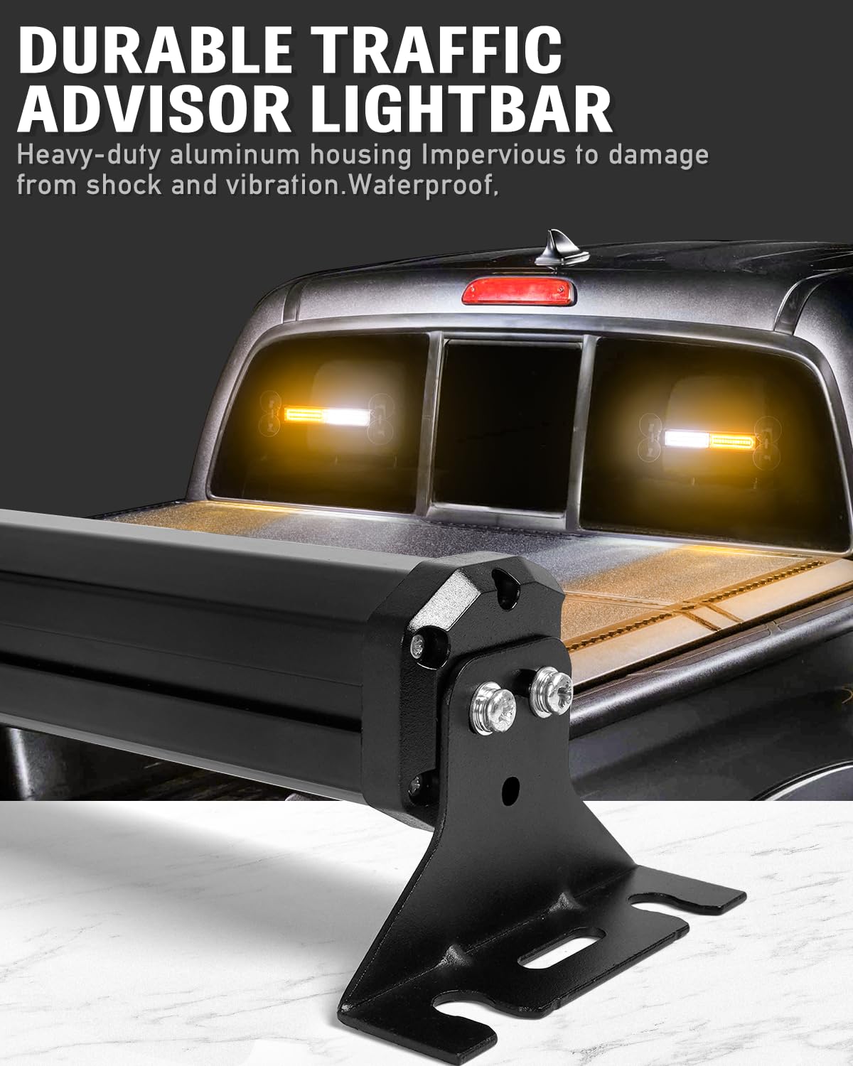 HLauto 1002L Emergency Strobe Traffic Advisor Light Bar, 40 LED Amber/White, Aluminum, 2x10.7 inch, Safety Warning for Vehicles