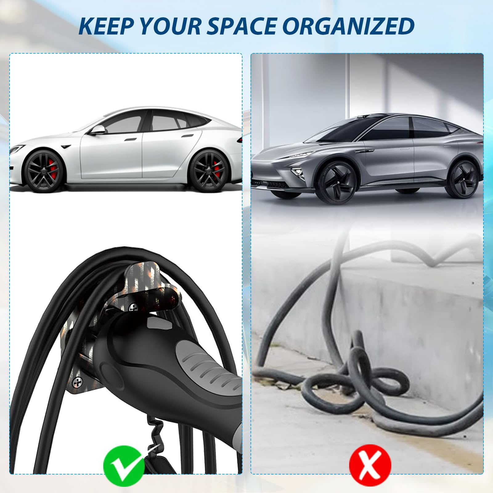 Ev Charger Holder Wall Mount Electric Car Charging Cable Holster For Sae J1772 Charging Plug & Connector