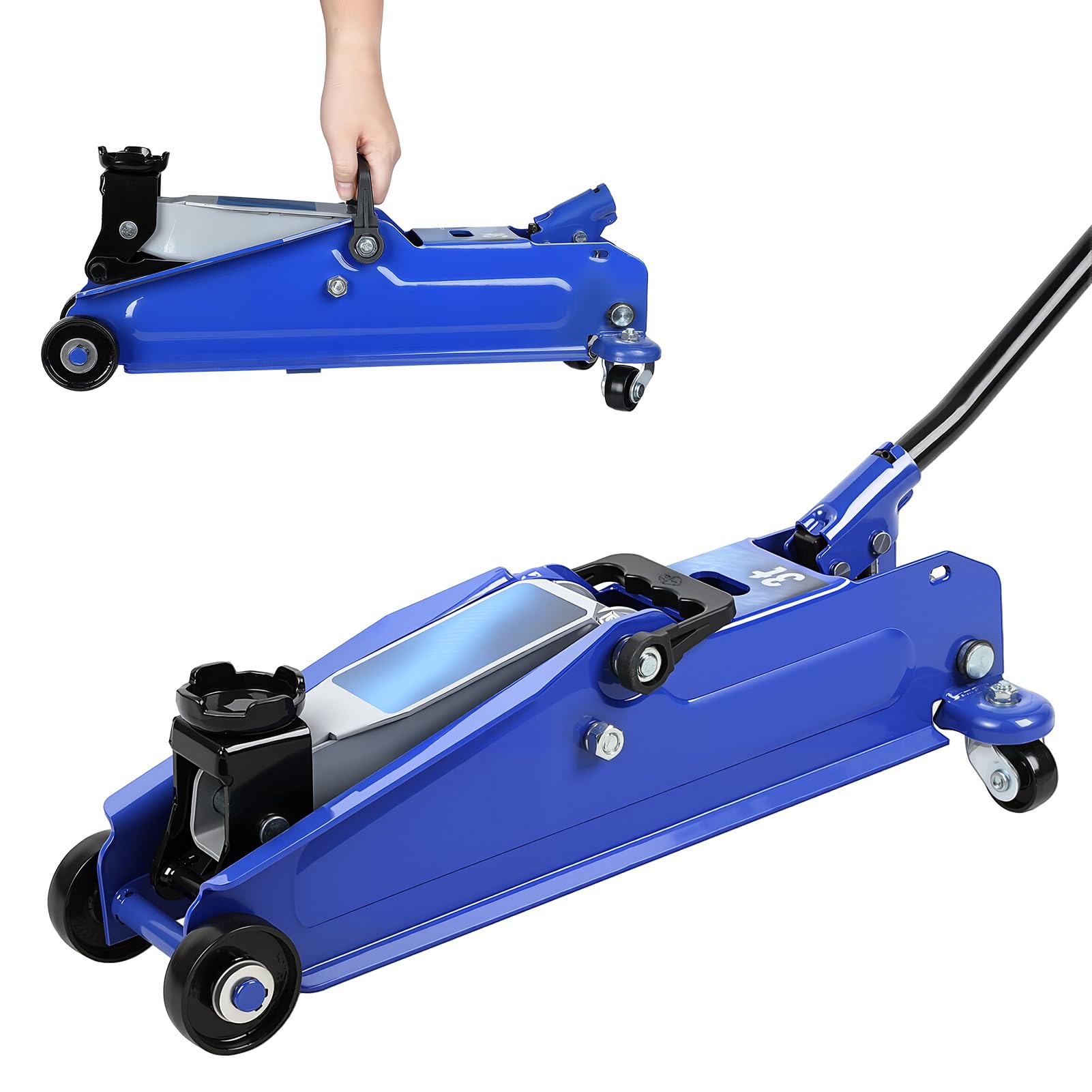 3 Ton Floor Jack, Heavy Duty Steel Car Jack with Single Piston Rapid Lift, 3.3 to 18.5 Lifting Range,Ultra Low Profile Floor Jac