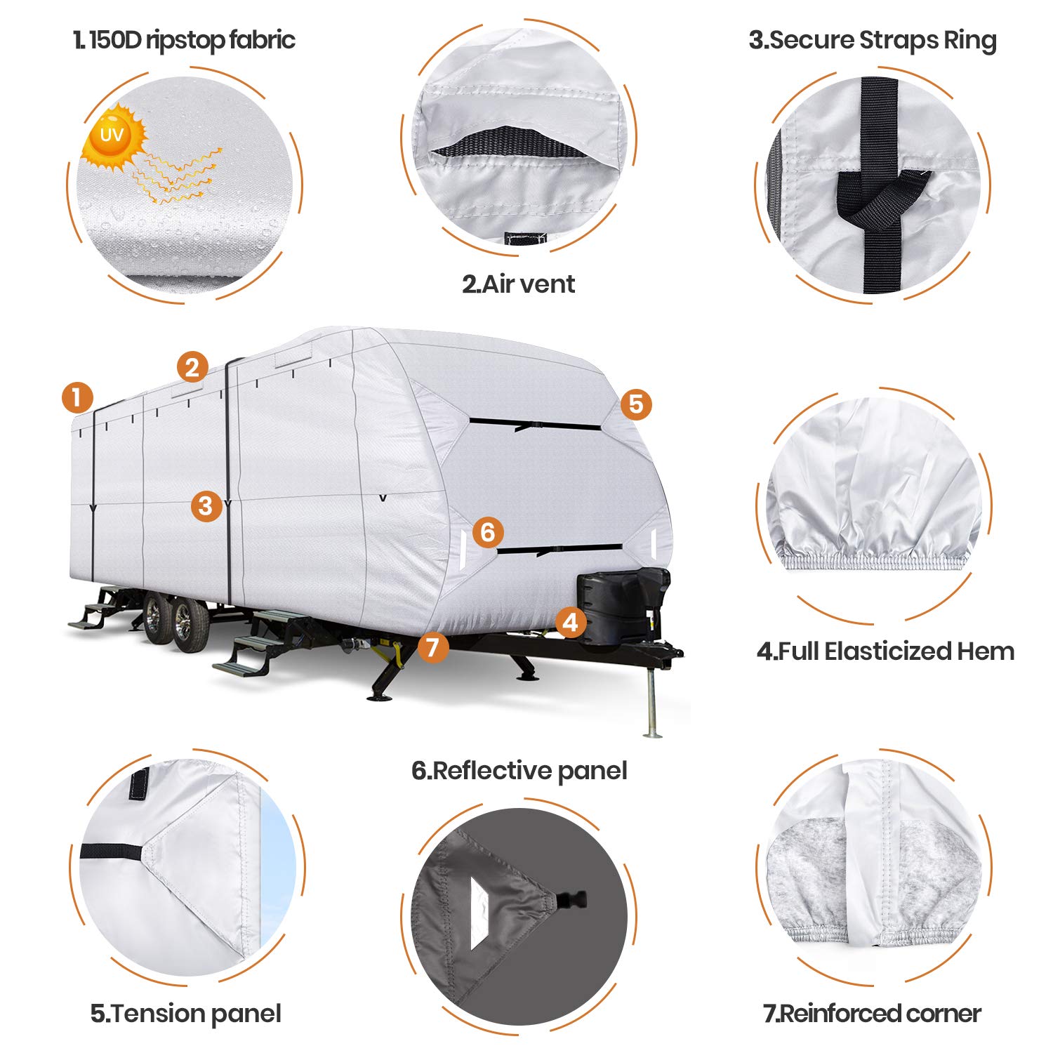 Leader Accessories Upgrade 210D 22'-24' L Travel Trailer Rv Cover With Adhesive Repair Patch, Ripstop Diamond Camper Cover