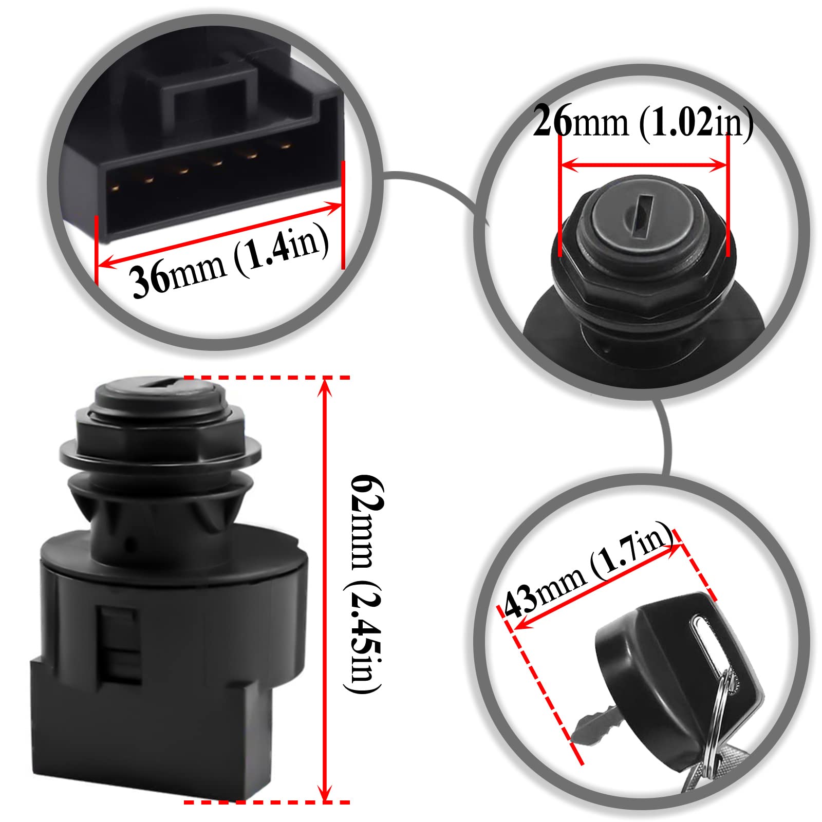 Procompany Ignition Key Switch Compatible With Polaris Sportsman 500 Ho 4X4 2008-2012 Rzr 800 S Efi 2014 Ranger 500 700 900 1000