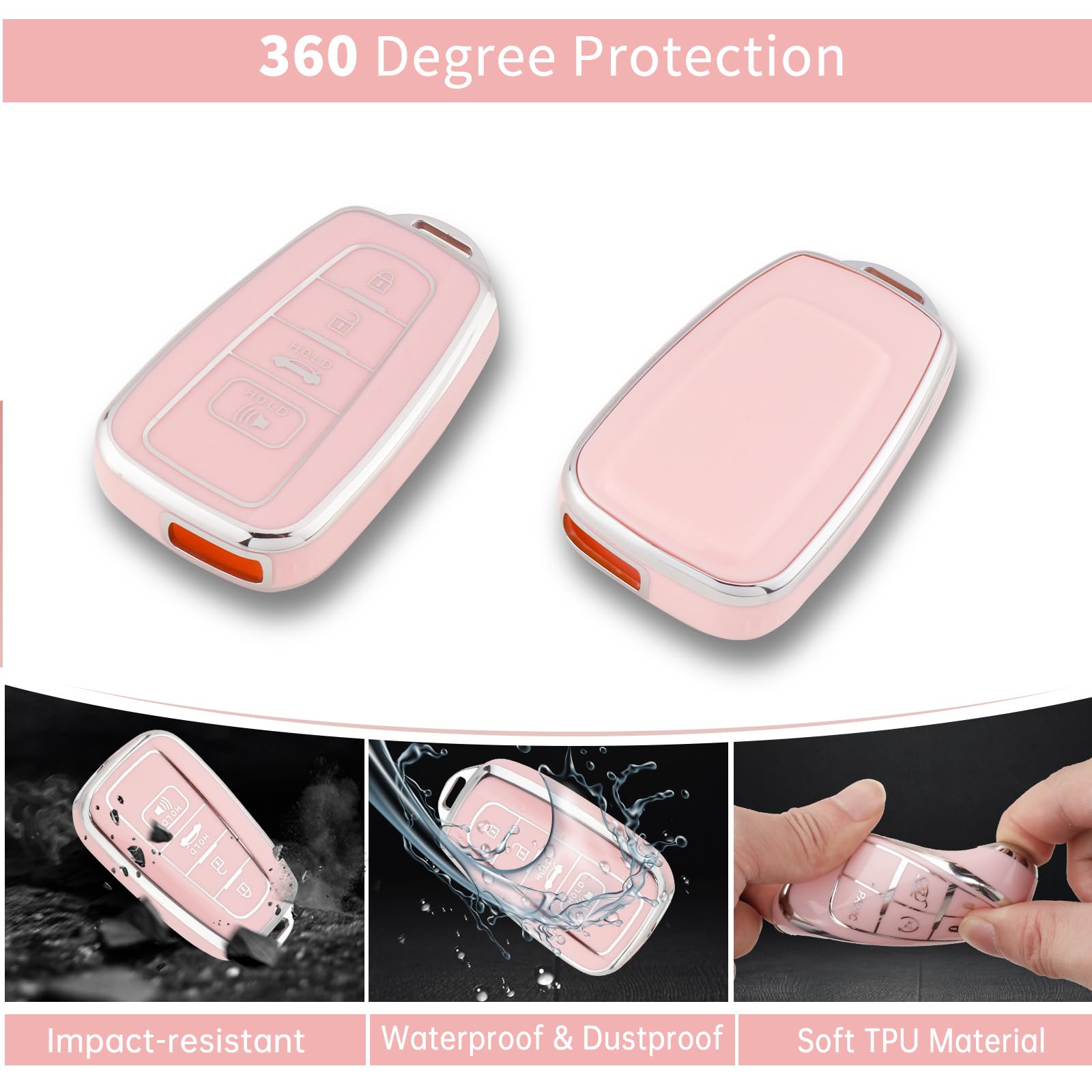 Pangpai Pink Car Accessories 3 Pcs For 2018-2022 Toyota Camry Rav4 Highlander Avalon C-Hr Prius Corolla Gt86 Key Fob Cover With