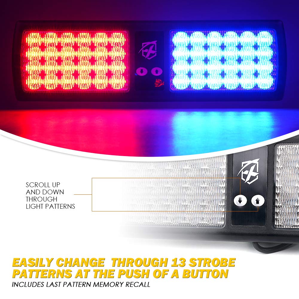 Xprite 48LED Visor Strobe Lights - Red & Blue Emergency Warning for Police, Firefighters, Trucks - Model 52019-RB