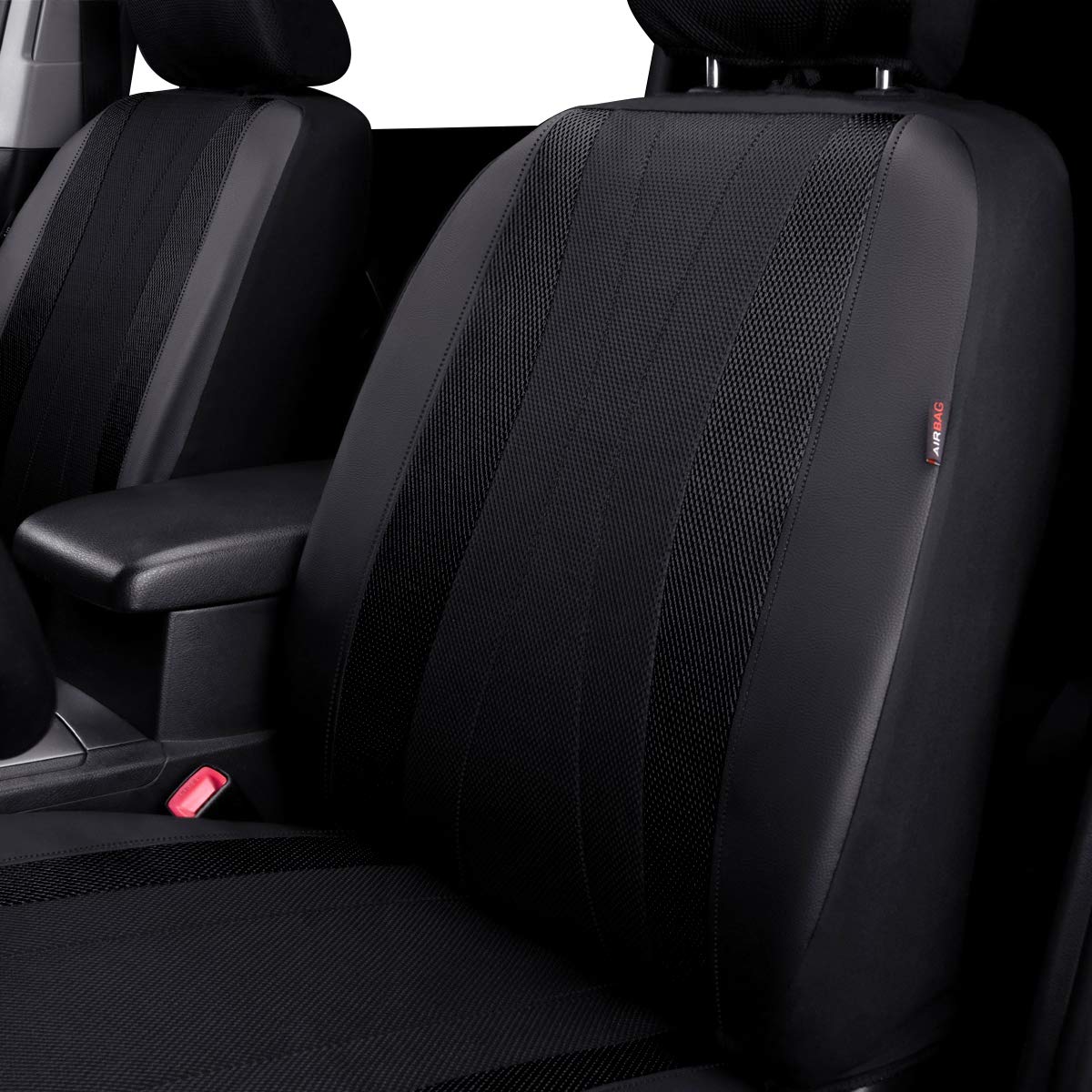 Flying Banner car seat Covers Set airmesh Breathable Fashion Easy Bench Split Protectors Sport Fashion (Black & Black, Full Set
