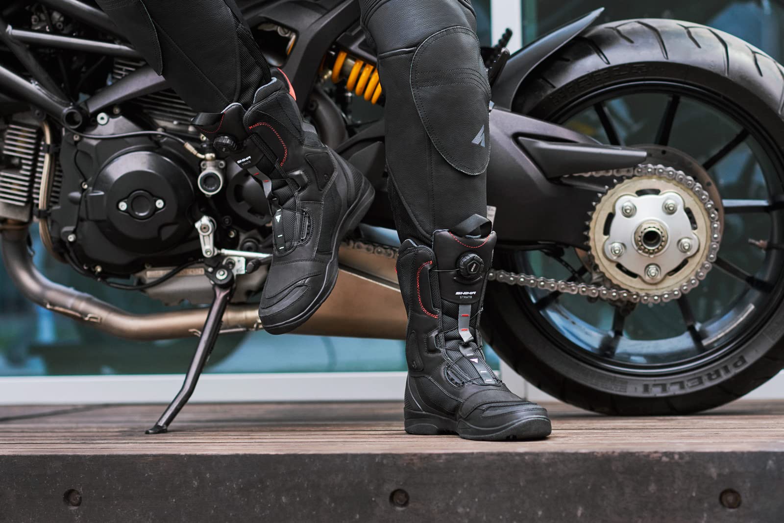 Shima Strato Lady Motorcycle Boots For Women - Vented, Reinforced Lightweight Long Biker Riding Boots With Atop Fast-Closure System, Ankle Protection, Non-Slip Sole, Reflective Panels (Black, 5,5)