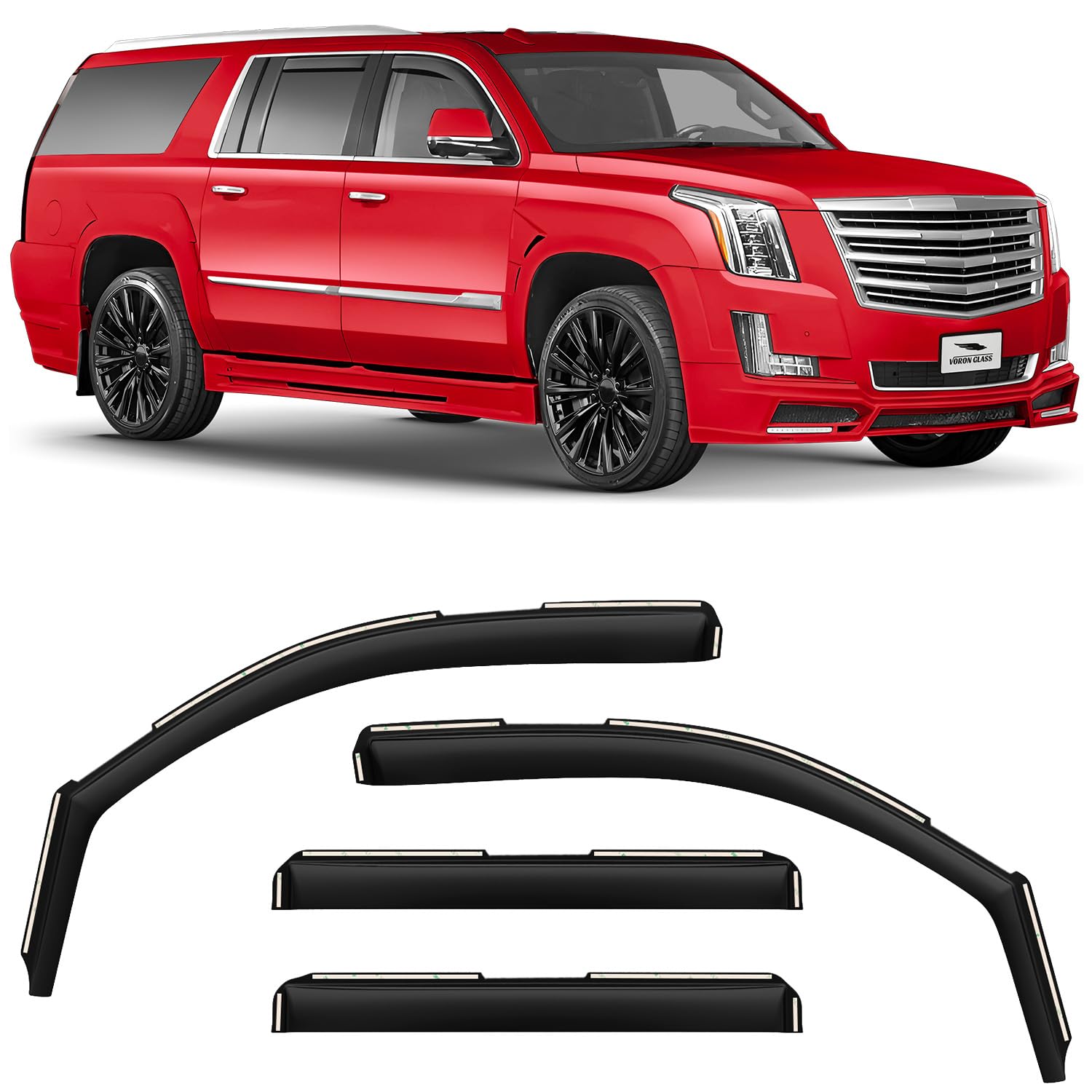 Voron Glass In-Channel Extra Durable Rain Guards For Cadillac Escalade Esv 2015-2020, Window Deflectors, Vent Window Visors, 4 P