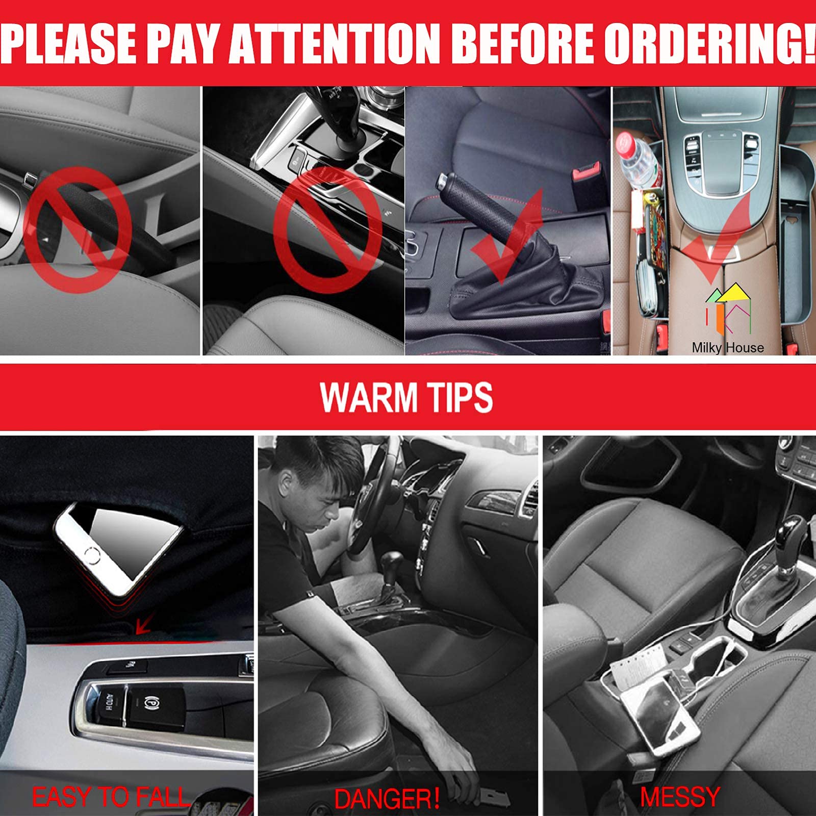 2 Set Car Seat Gap Organizer, Car Gap Filler Storage Boxes, PU Leather Front Seat Console Side Pocket Bags with Cup Holder 4 Hoo