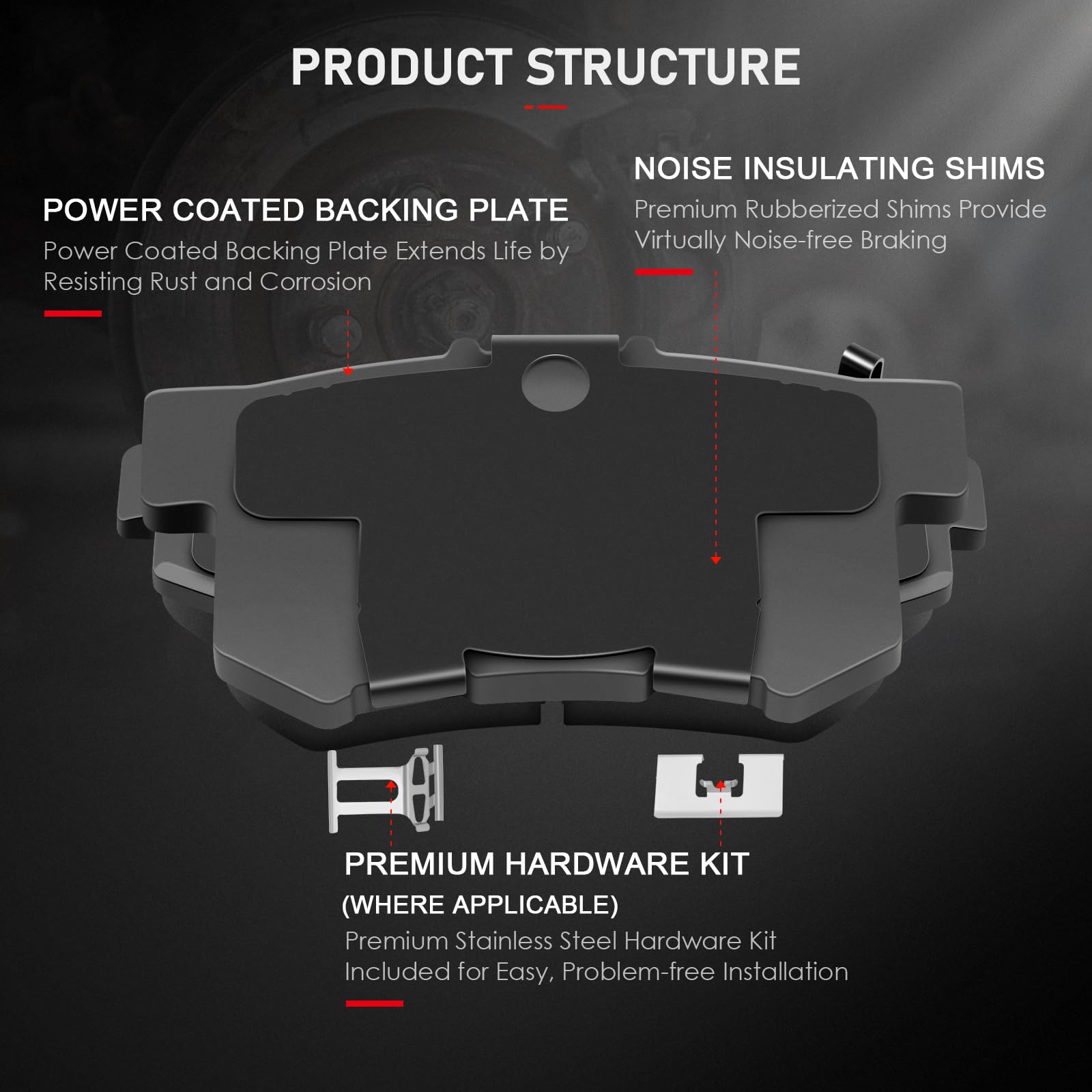 Cciyu D536 4Pcs Rear Ceramic Brake Pads Kits 2001-2003 For Acura Cl,2007-2012 For Acura Rdx,1996-2004 For Acura Rl,1999-2008 For