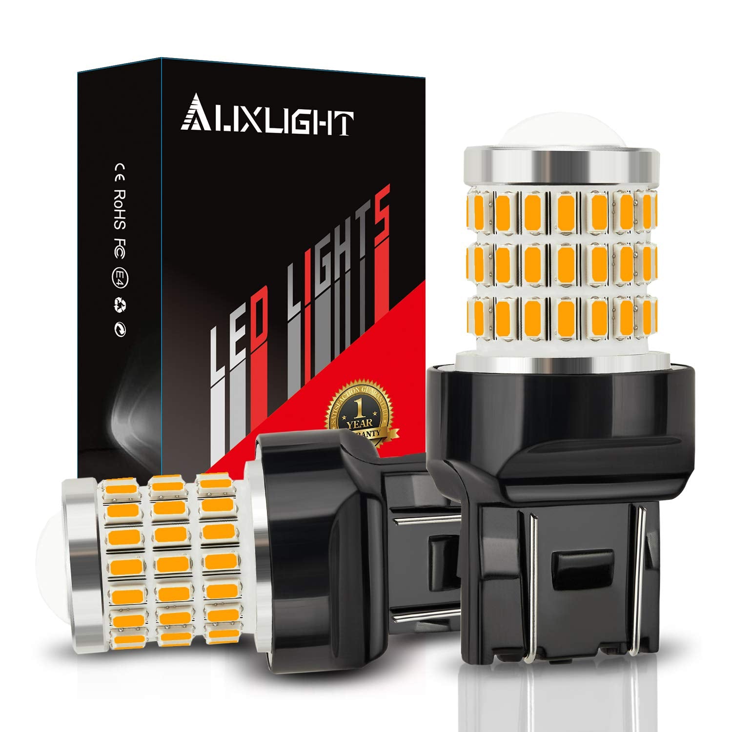 Auxlight 7440 7441 7443 7444 T20 992 W21W Led Bulbs Amber Yellow, Ultra Bright 57-Smd Led Replacement For Blinker Lights, Turn Signal/Parking Or Running Lights, Brake/Tail Lights (Pack Of 2)