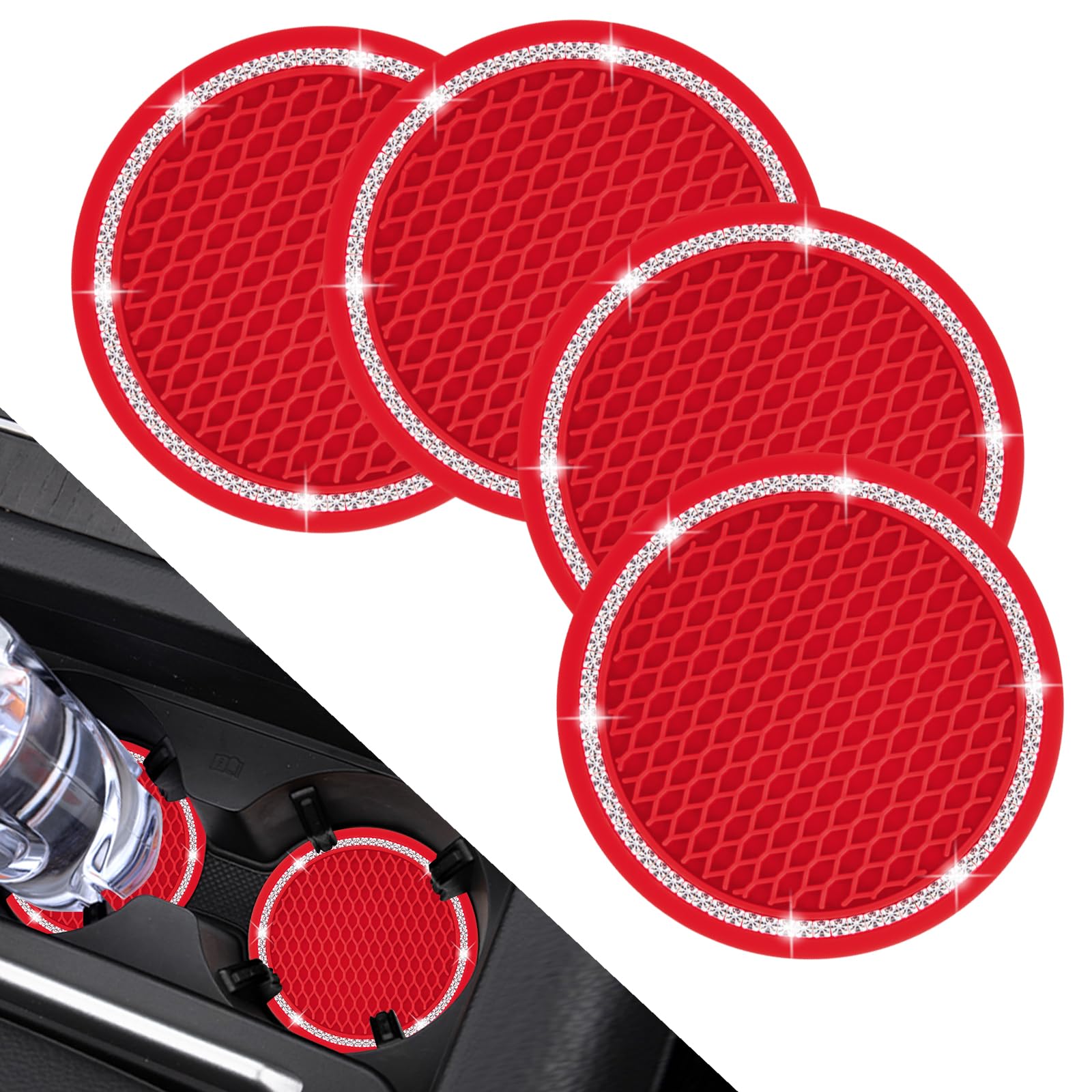 Cocases Car Coasters, 4 Pack Vehicle Bling Car Coaster, Universal Rhinestone Coaster For Cup Holders, Car Interior Accessories S