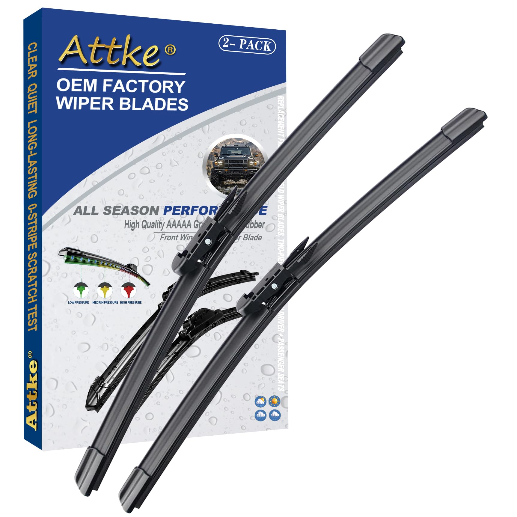Attke Oem Quality Front Windshield Wiper Blades, 2007 Mercedes-Benz R63 Amg R500 2006-2007 R350 2006-2012 Ml/Gl 320 450 550 500 