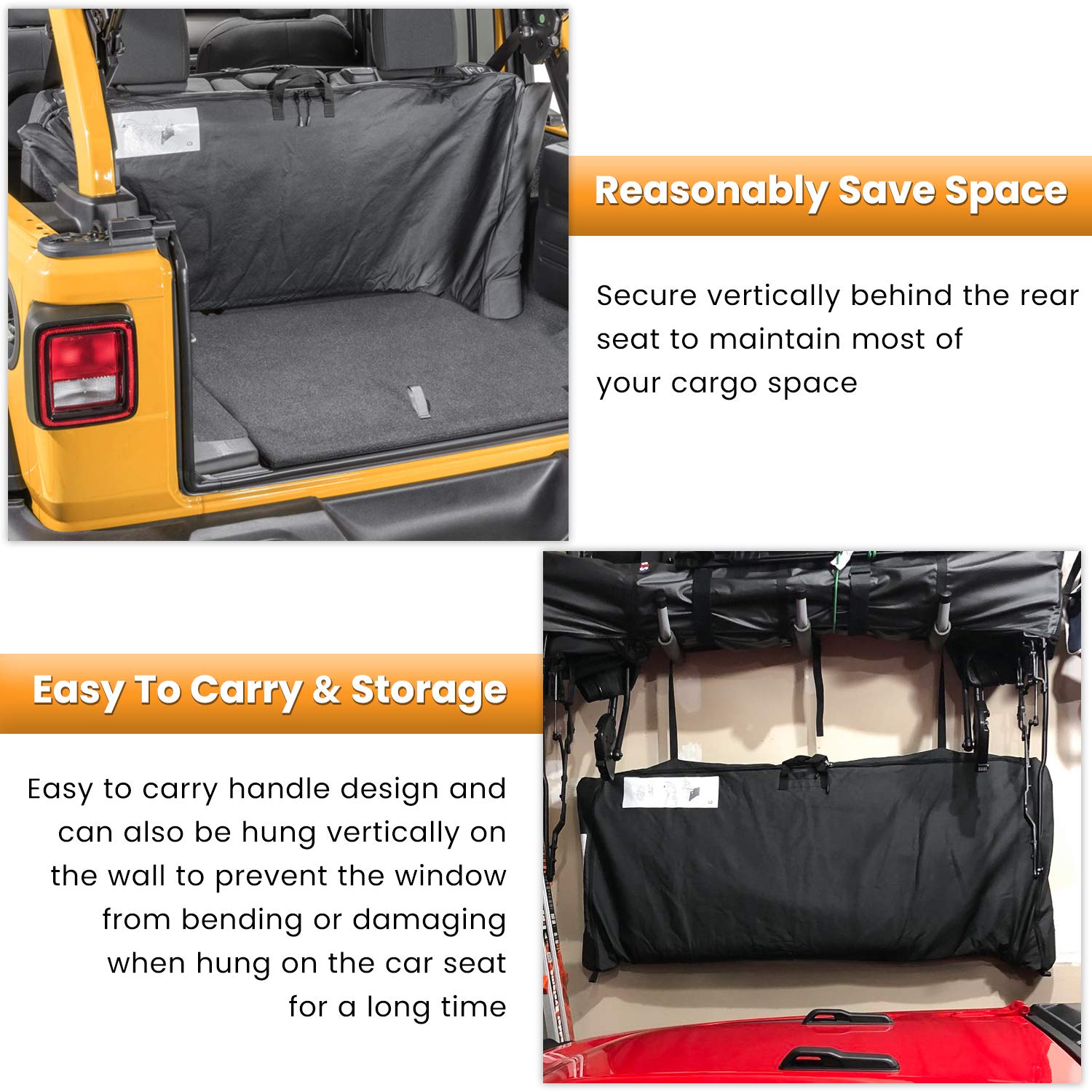 Soft Top Window Storage Bag for 2018-2024 Jeep Wrangler JL JLU Sports Sahara Freedom Rubicon Unlimited 2-Door & 4-Door Replace 6