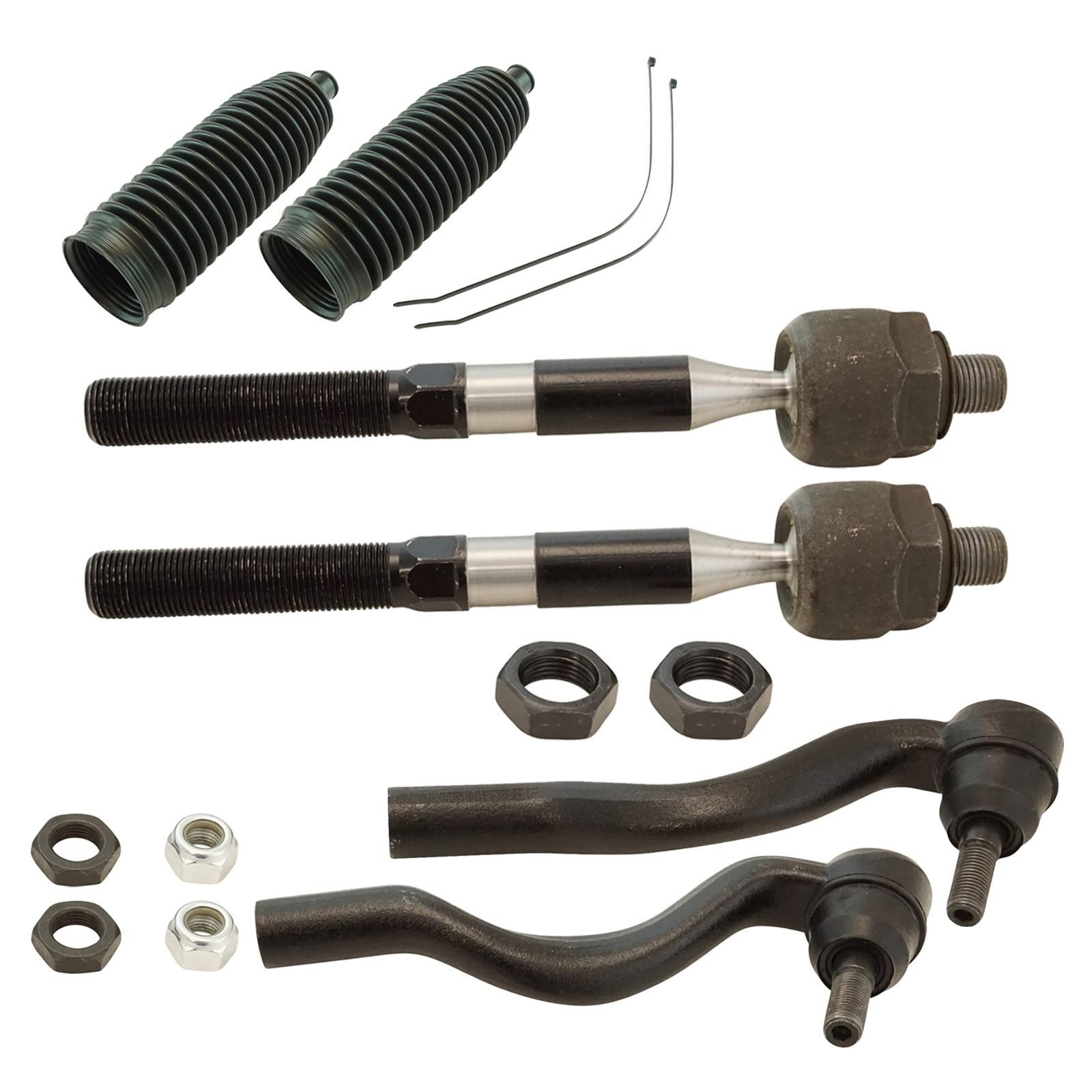 Trq Front Driver & Passenger Side Inner & Outer Steering Kit Steering Rack & Pinion Bellow Tie Rod Compatible With 2011-2015 Dod