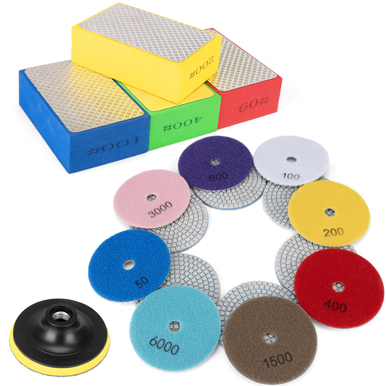 GDDGHS 8Pcs Diamond Hand Polishing Pads, 60/100/200/400 Grit 4-in-1 Diamond Sanding Pads for Wet/Dry Use, High Hardness Diamond 