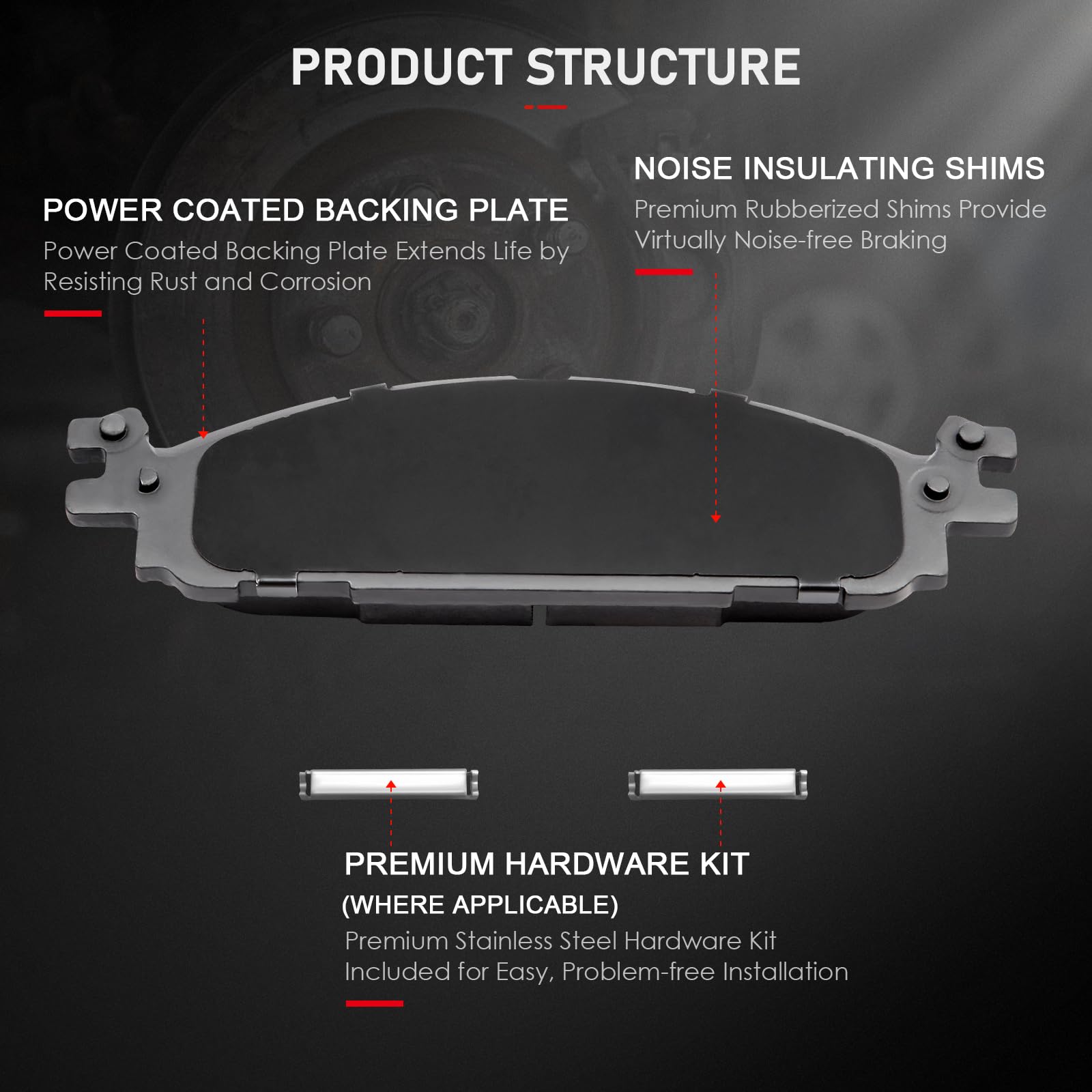 Cciyu D1508 4Pcs Front Ceramic Brake Pads Kits 2011-2019 For Ford Explorer,2009-2019 For Ford Flex,2011-2019 For Ford Taurus,201