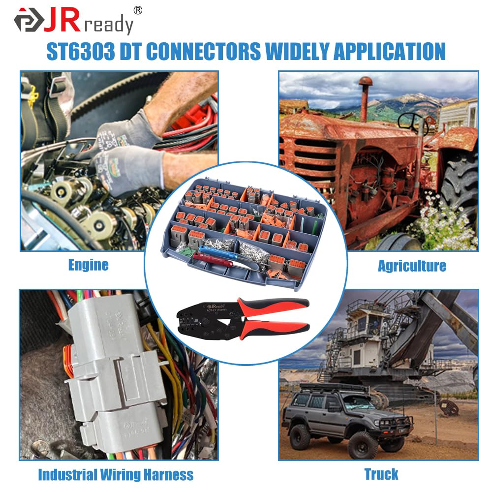 JRready Deutsch Connector Kit ST6303 - 2-12 Pin IP67 Waterproof Size 16 Contacts, Gray, with Crimper for Automotive & Marine Repair