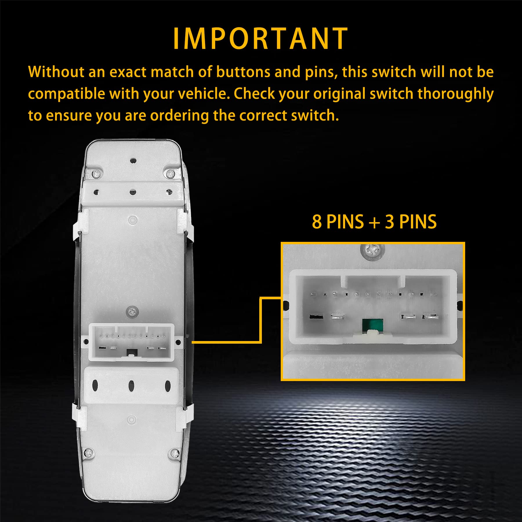 Master Power Window Switch | 3 PINS + 8 PINS Check Required | Replacement for 2011 - 2014 Dodge Durango, Jeep Grand Cherokee | R