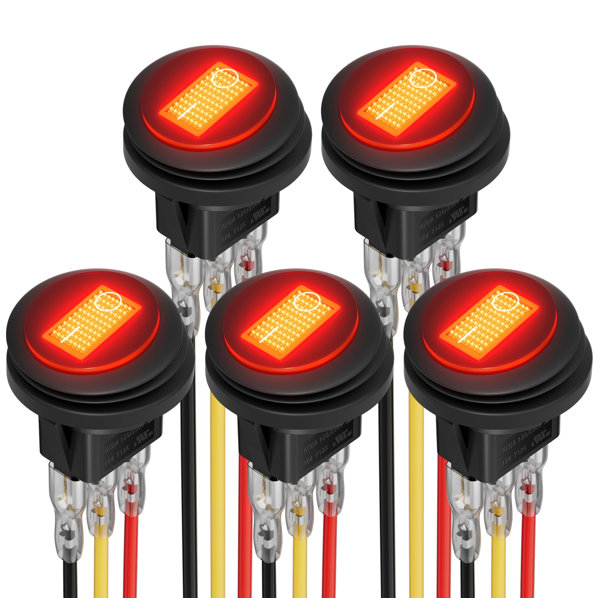 Daiertek Rocker Switch 12V 20A Waterproof Marine Round Rocker Switch Red Led Lighted [Ul Listed] On Off Toggle Switch 3 Pin Spst