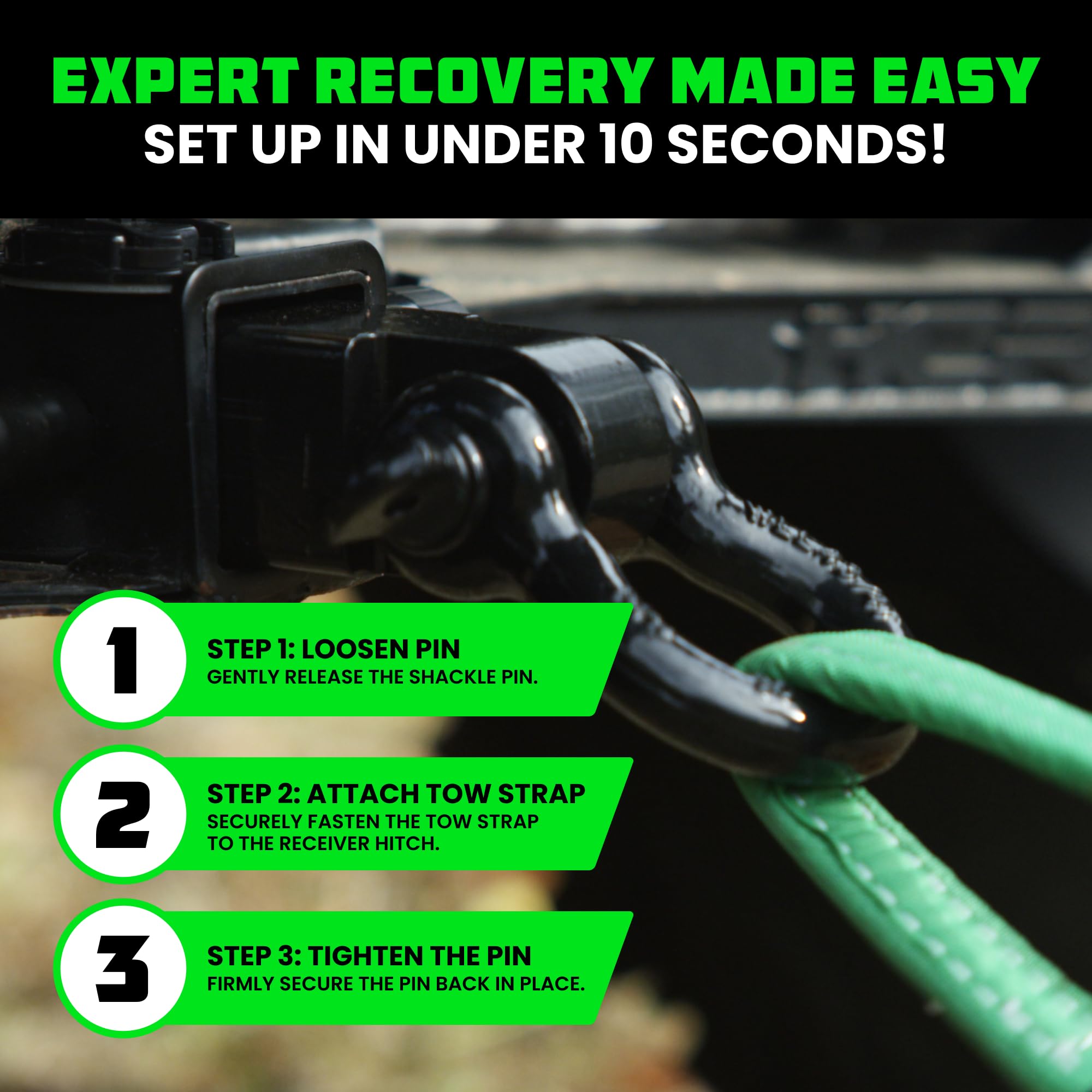 Rhino USA Heavy-Duty Recovery Gear Combo - 30' Strap & Shackle Hitch for Off-Road Truck Vehicle Towing Accessories