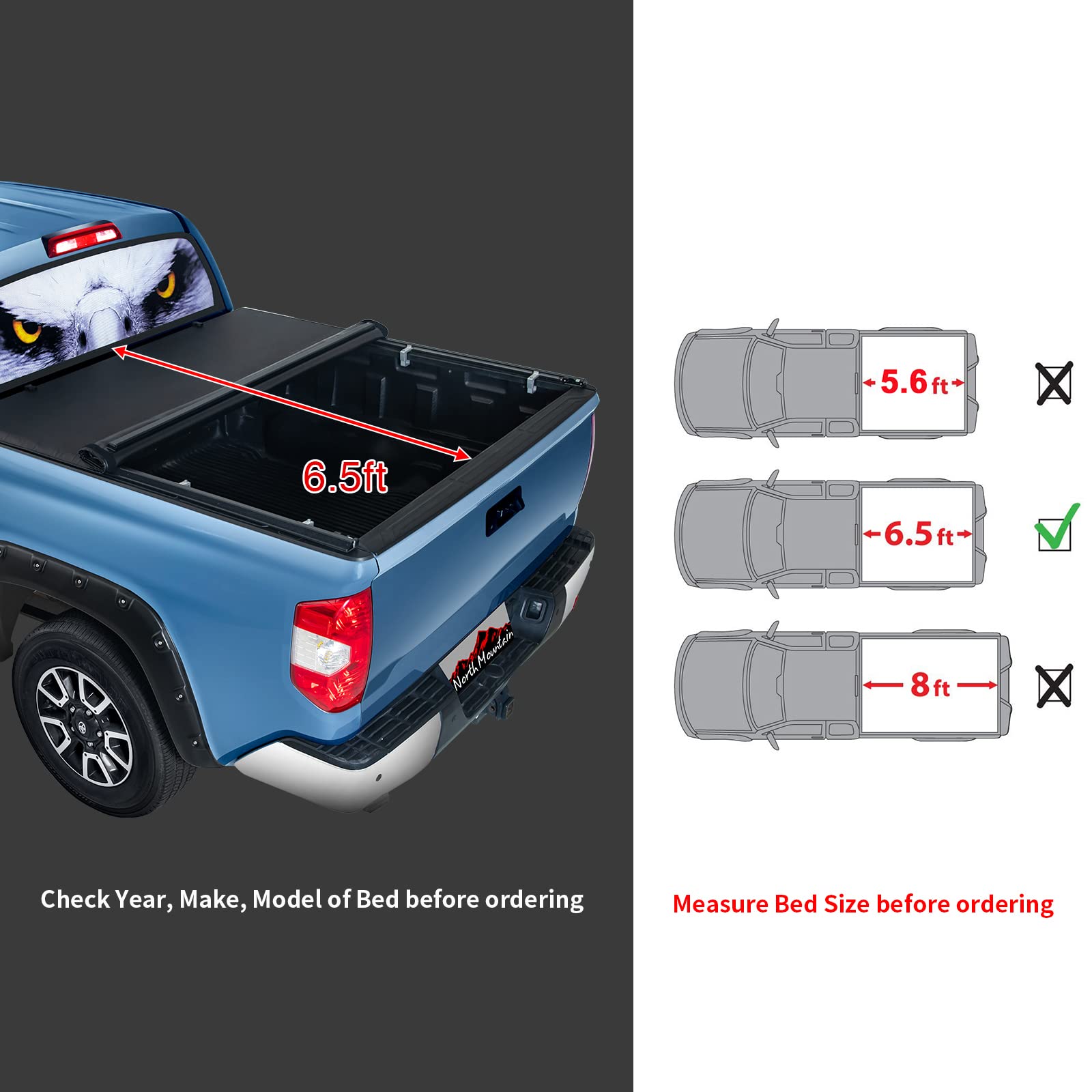 North Mountain Soft Roll Up Truck Tonneau Cover for Dodge Ram 1500 2500 3500 6.5ft Truck Bed/Fits 2009-2018 Ram 1500; 2010-2022
