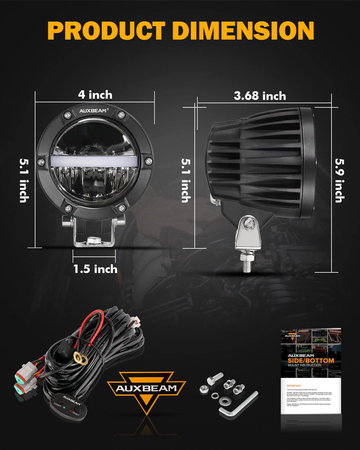 Auxbeam 4 Inch 110W Round Offroad Lights, Amber Drl Design 11000Lm Led Light Pods, Super Bright 7035 Smd Led Work Driving Fog Li