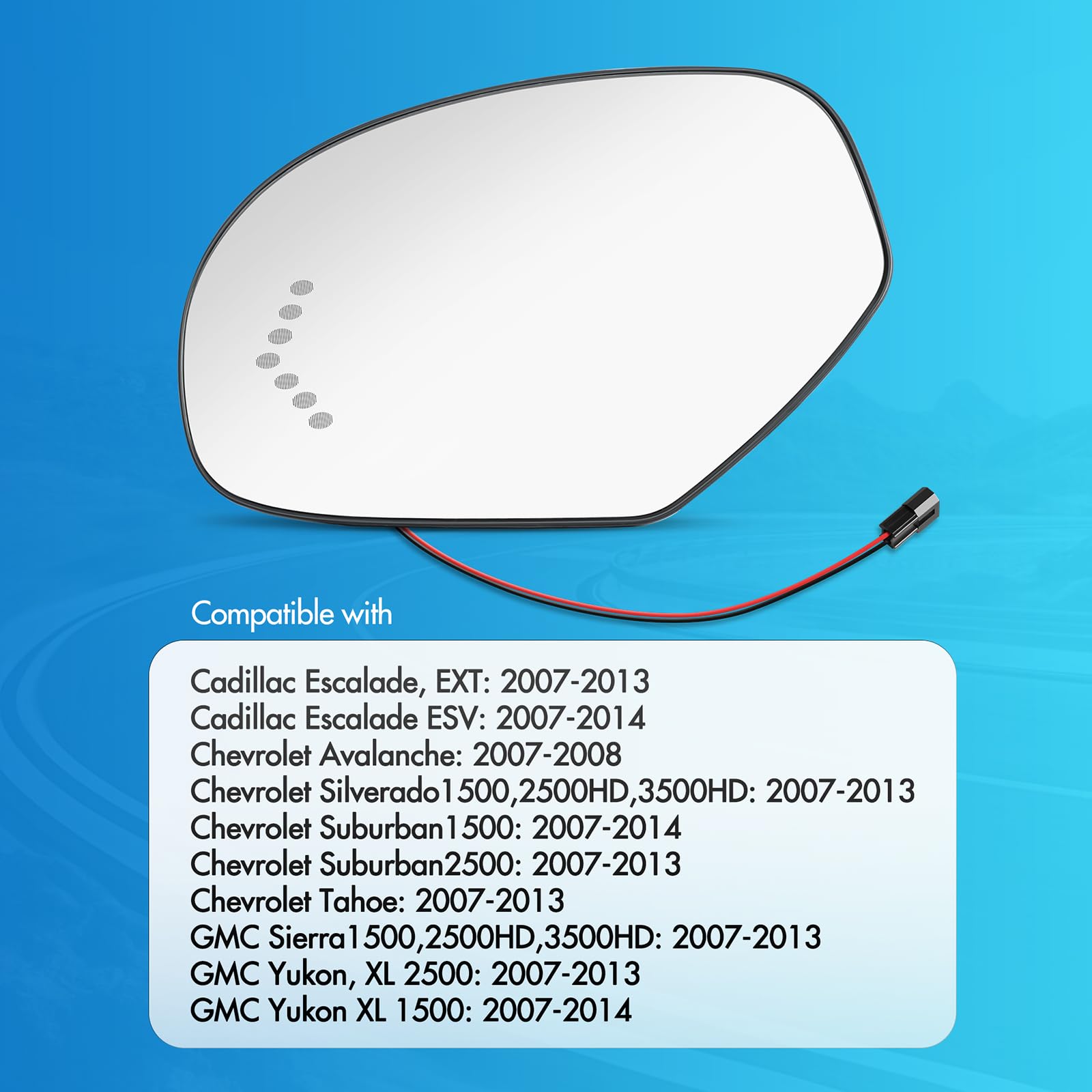 Passenger Side Heated Mirror Replacement for 2007-2013 Chevrolet Silverado, Tahoe, Chevy Suburban, Avalanche, GMC Yukon, Cadilla