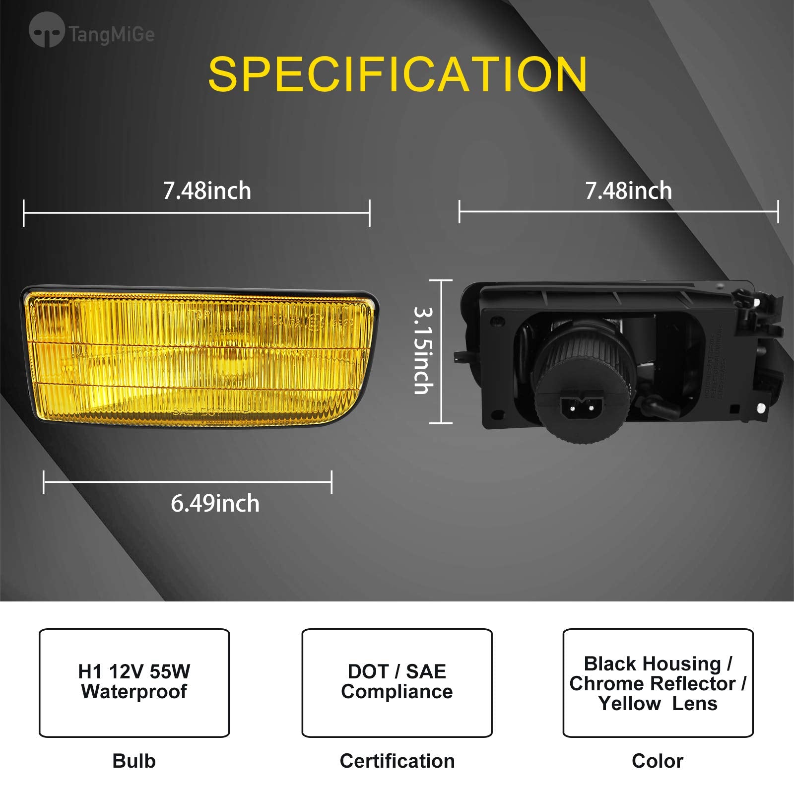 Tangmige Fog Lights Lamps For 1992 1993 1994 1995 1996 1997 1998 1999 Bmw (M3 / E36) 318I 318Is 318Ti 320I 323I 323Is 325I 325Is 328I 328Is 3 Series Original Design, 1 Pair, Yellow Lens, W/H1 Bulbs