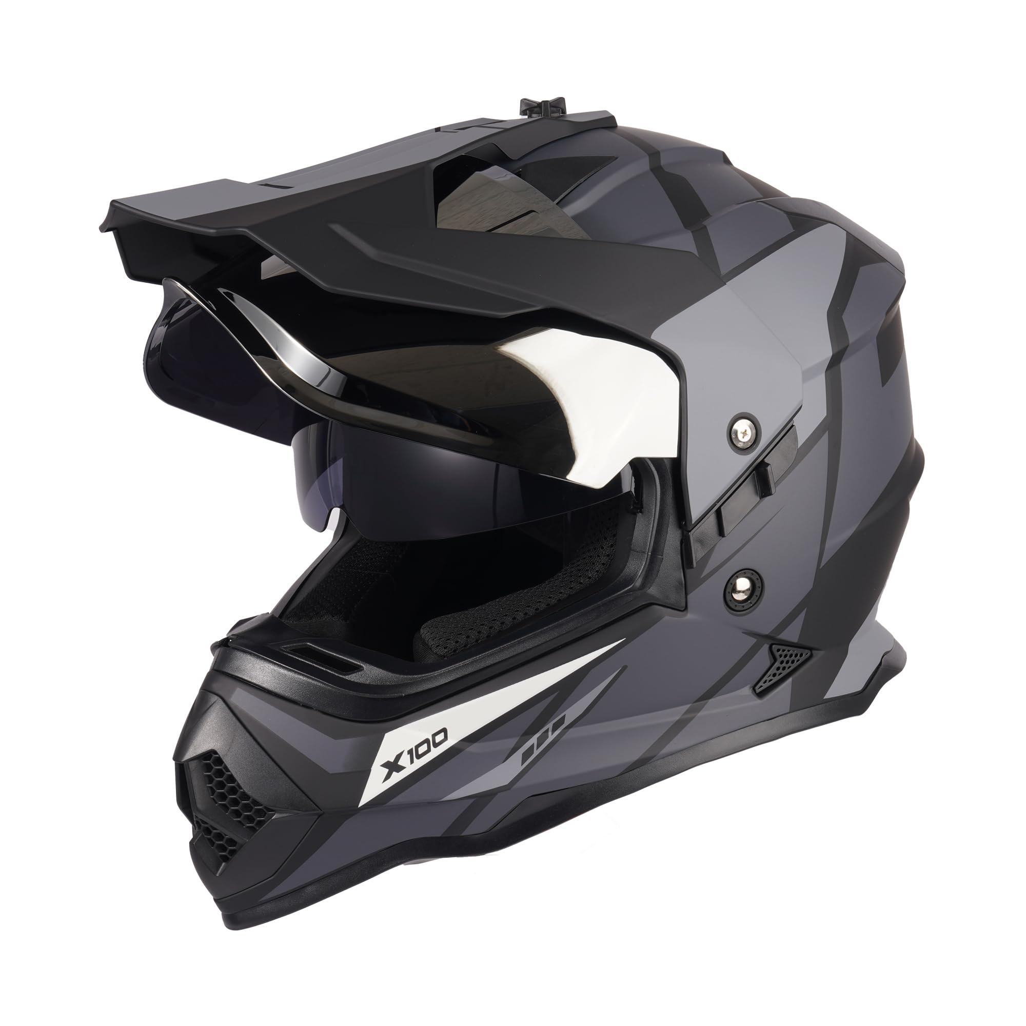Orthrus DOT Certified Dual Sport Adventure Motorcycle Helmet UV Protected Visor for Snowmobile ATV Dirt Bike Off Road (X100,L)