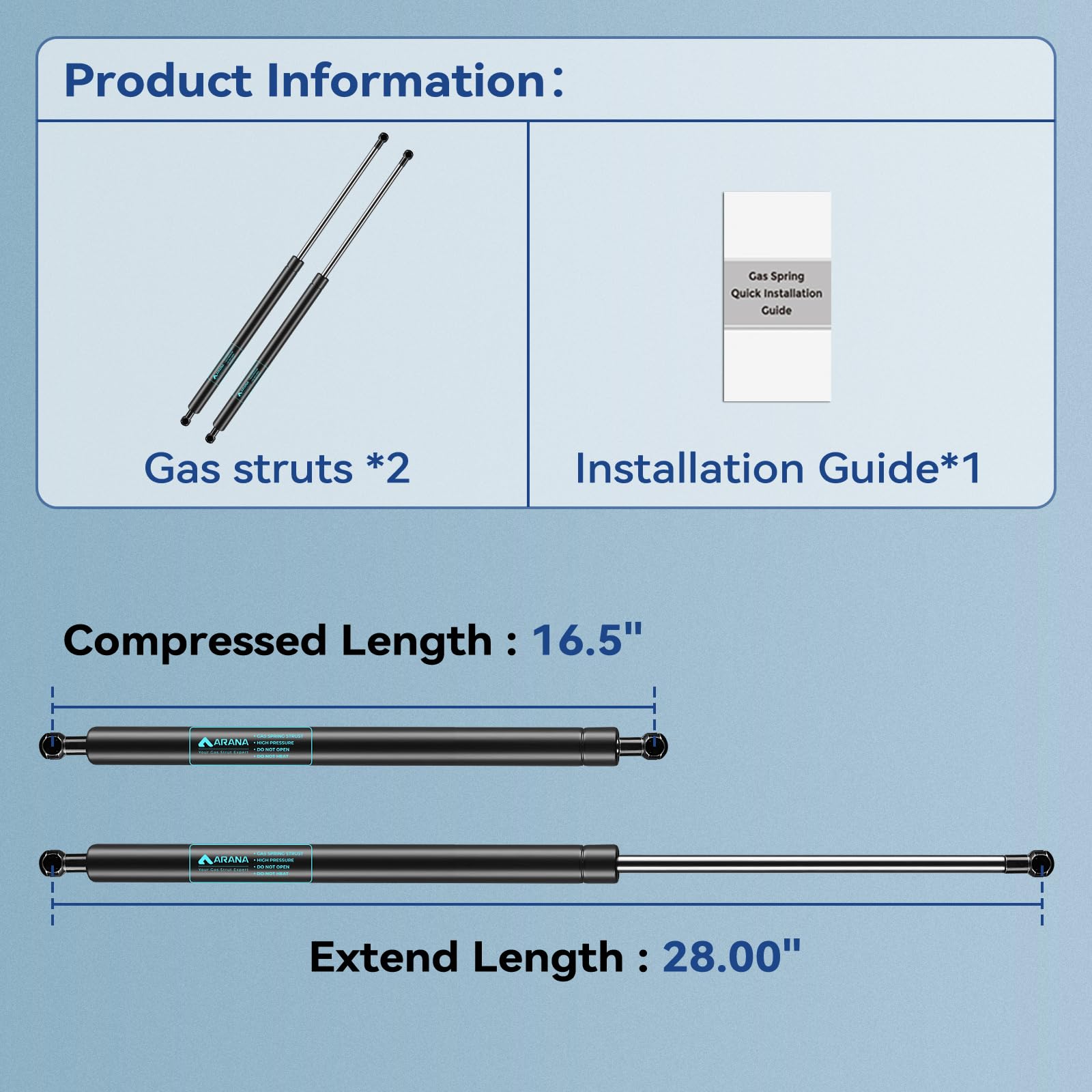 Arana 28 Inch Gas Strut, Ml2750 Signature Series Gas Spring 28 Inch 50Lb Gas Shock Spring For Truck Tonneau Cover Boat Engine Ha