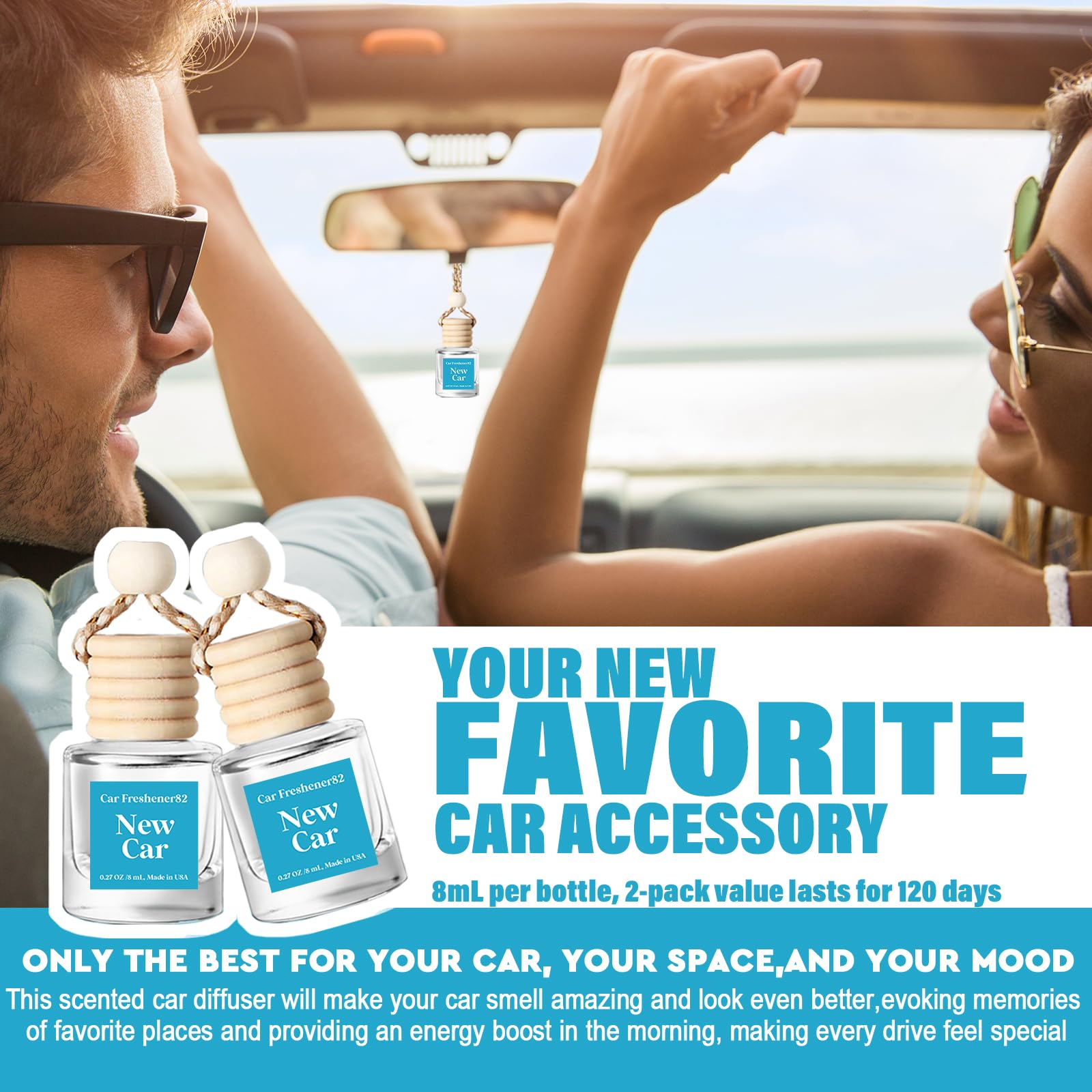 C CLASSY PERSONALIZED JEWELRY C Classy Car Air Freshener 2 Pack, Long-Lasting Fragrance, 0.27 Fl Oz, White, Model B0DCY