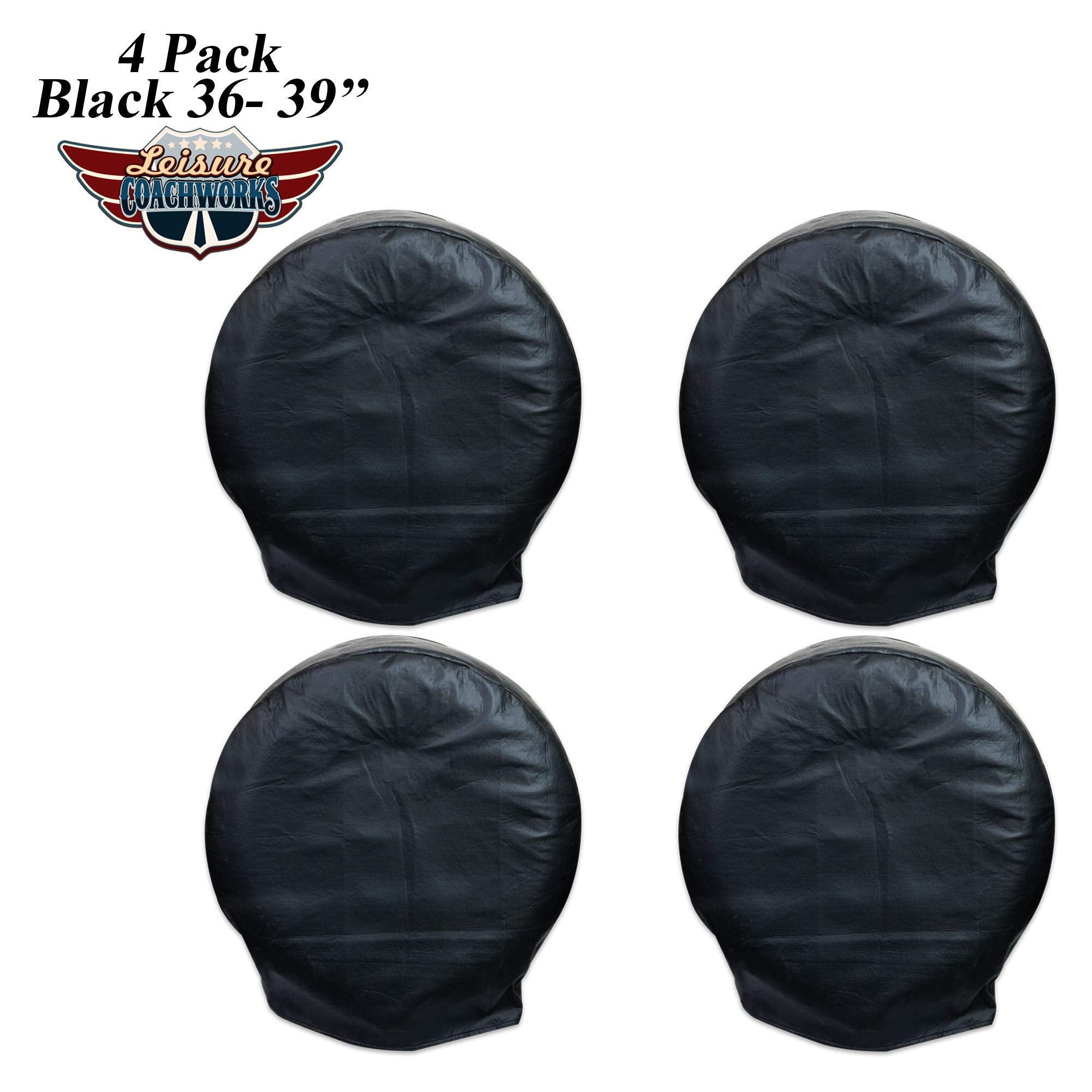 Leisure Coachworks Tire Covers, Set of 4, Waterproof Vinyl, Fits 36"-39" Tires, Black, Model: Tire Cover-Vinyl