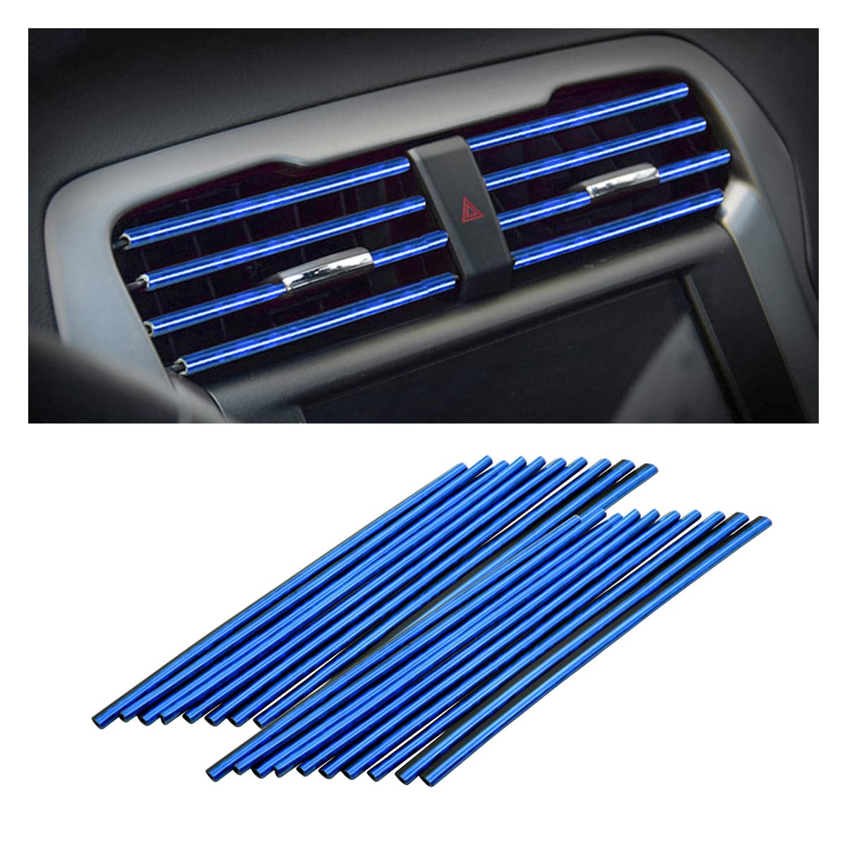 8sanlione Car Air Conditioner Decoration Strip, 20 Pieces, Universal Waterproof Trim, Ice Blue, for Vent Outlet Accessories