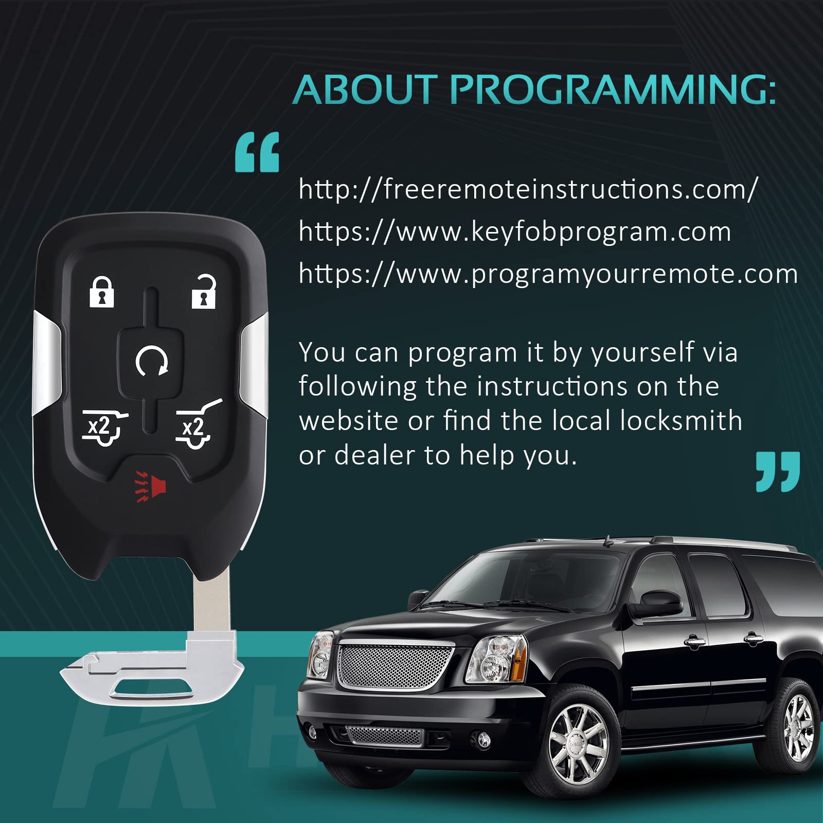 Helloauto Key Fob For Gmc Yukon/Yukon Xl,Chevy Tahoe Suburban Key Remote 2015-2020 Self-Programmed Smart Key Fob Shell Cover (Hy