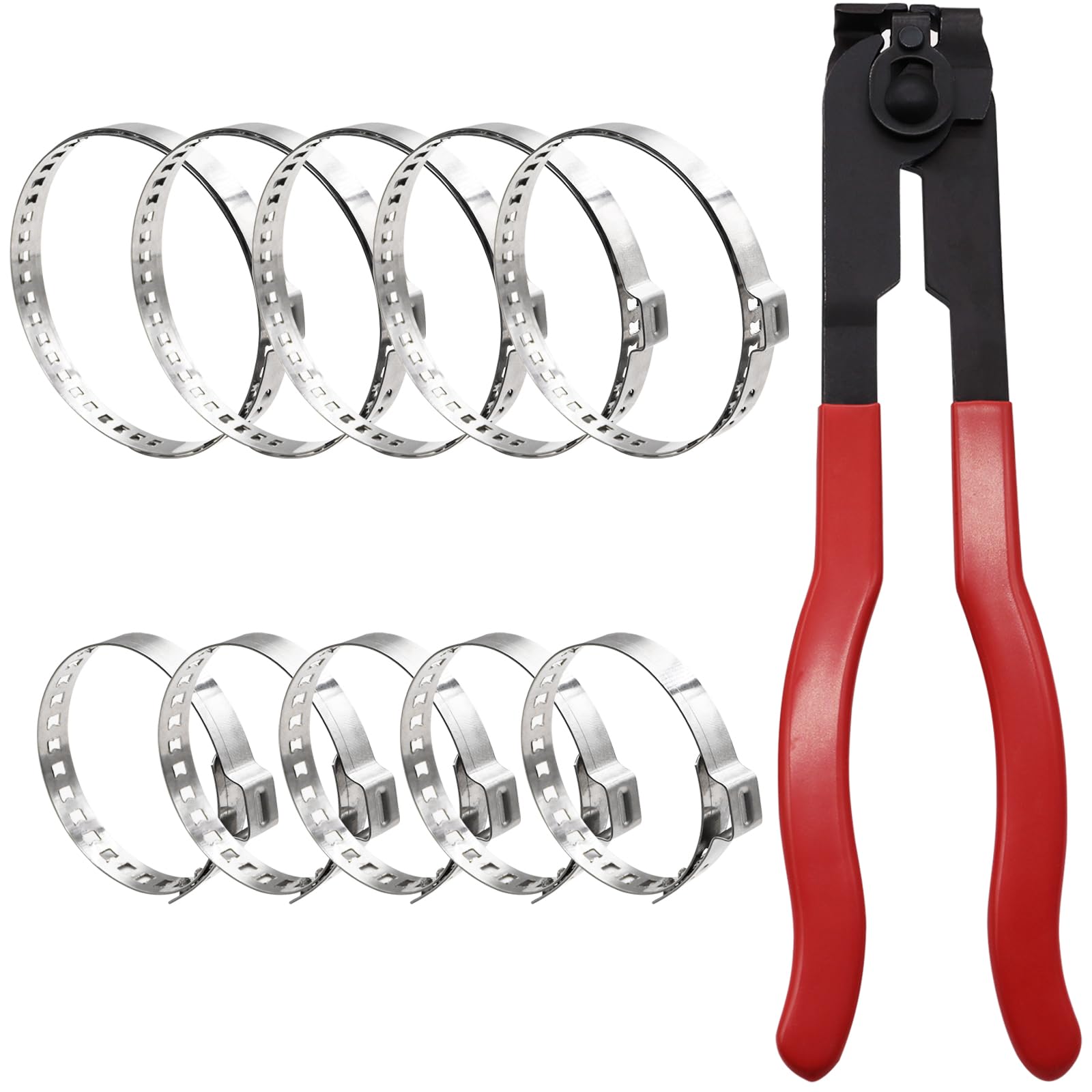 Aienxn CV Boot Clamp Plier with 10PCS 304 Stainless Steel CV Boot Clamps, 5PCS Small and 5PCS Large Universal Adjustable Drive S