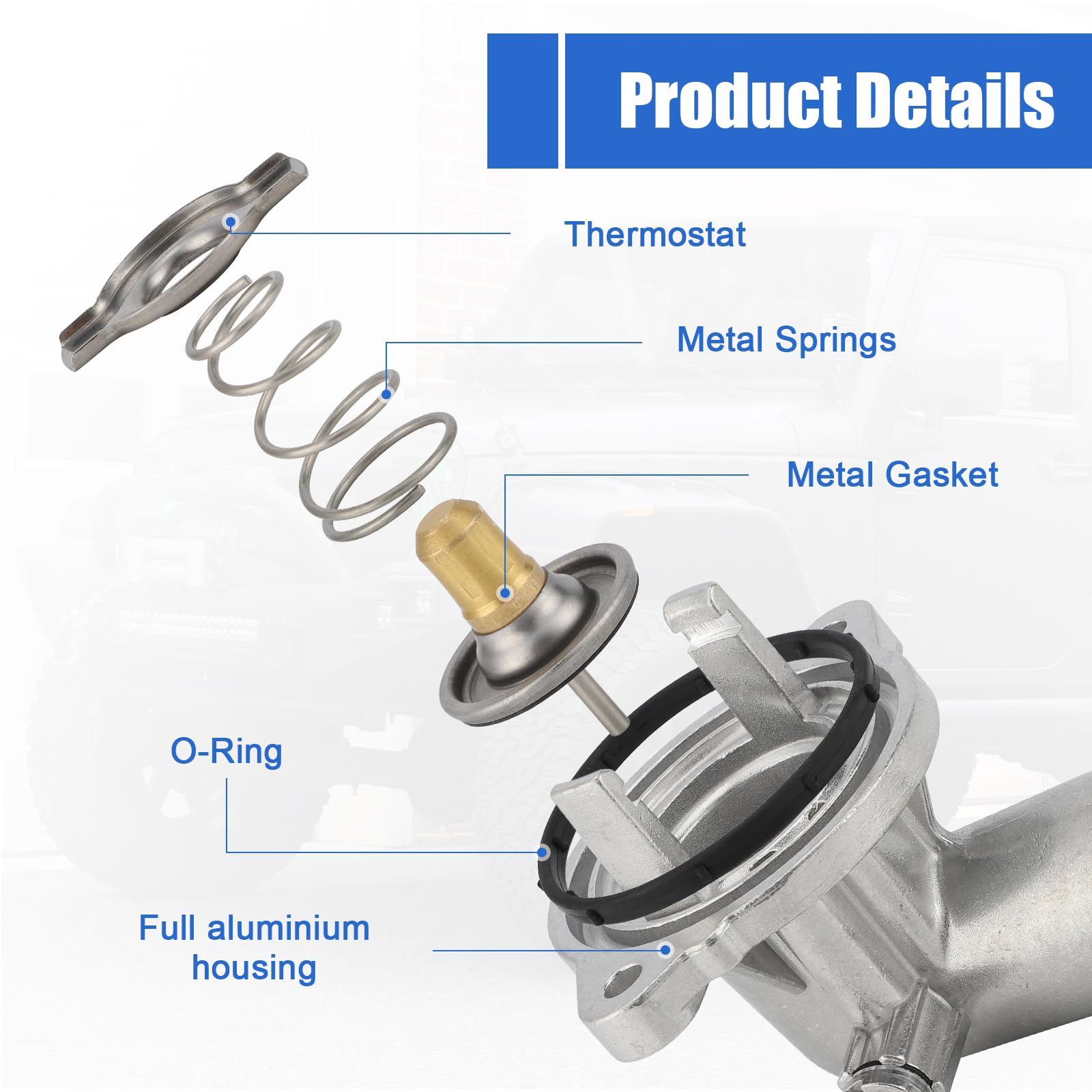 C-Tzu Upgrade Aluminum Thermostat & Housing Assembly for Jeep Grand Cherokee & Wrangler, Model 05184651AF, 2011-2018, Dodge Durango 2011-2015