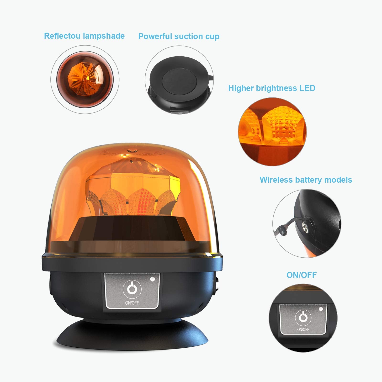 Agrieyes Magnetic Beacon Light - Wireless, Portable 12-24V Amber Strobe Light, Model W08, Rechargeable for Trucks, Trailers, and More