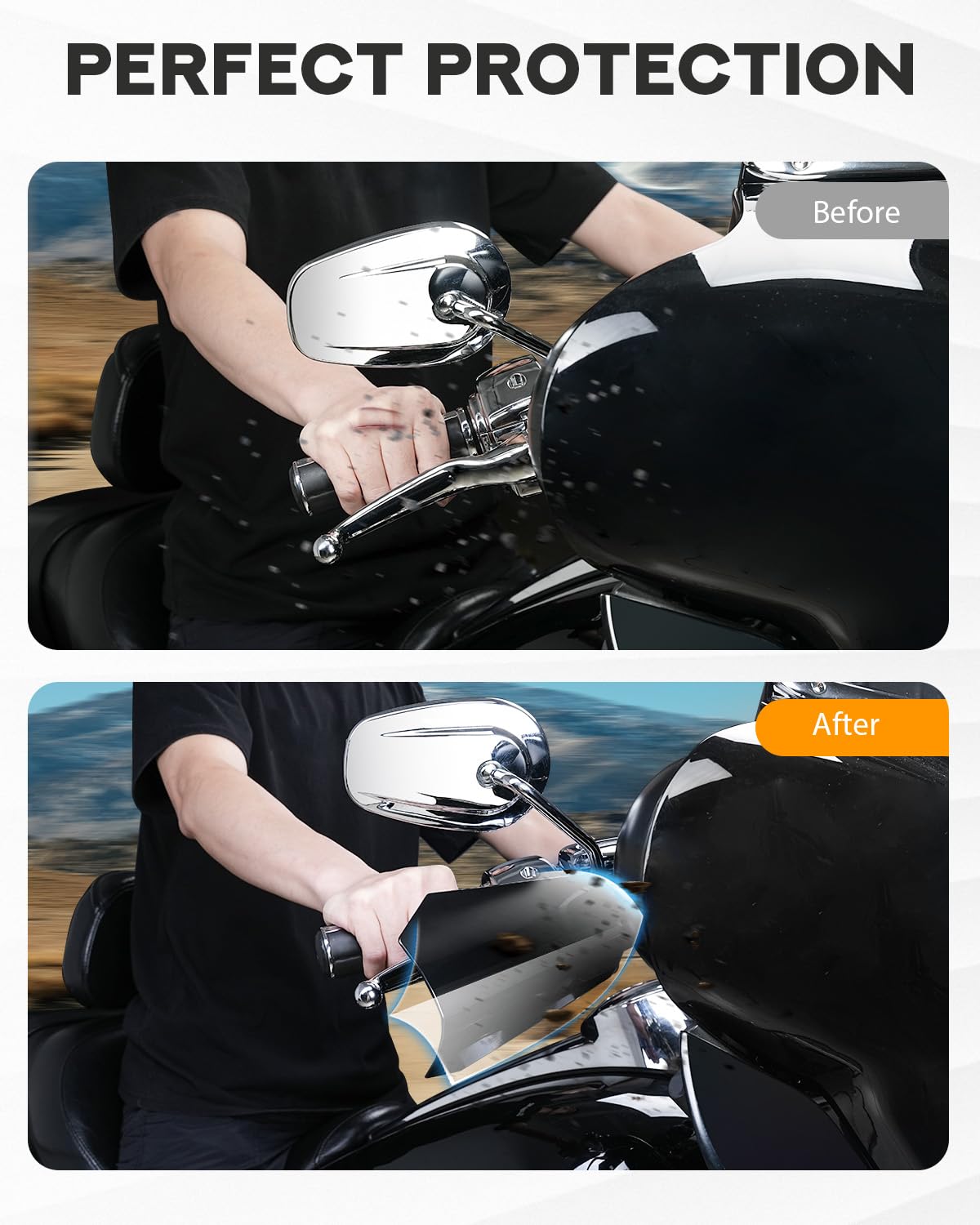 PBYMT Gloss Black Coffin Cut Handguards for Harley Sportster & Touring, Large, Stainless Steel, 2007-2024 Compatibility