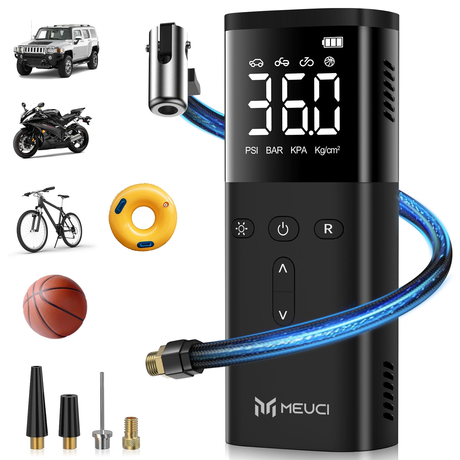 MEUCI Tire Inflator Portable Air Compressor  Cordless Air Pump for Car Tires with 15000mAh Battery, 150PSI Electric Bike Tire P