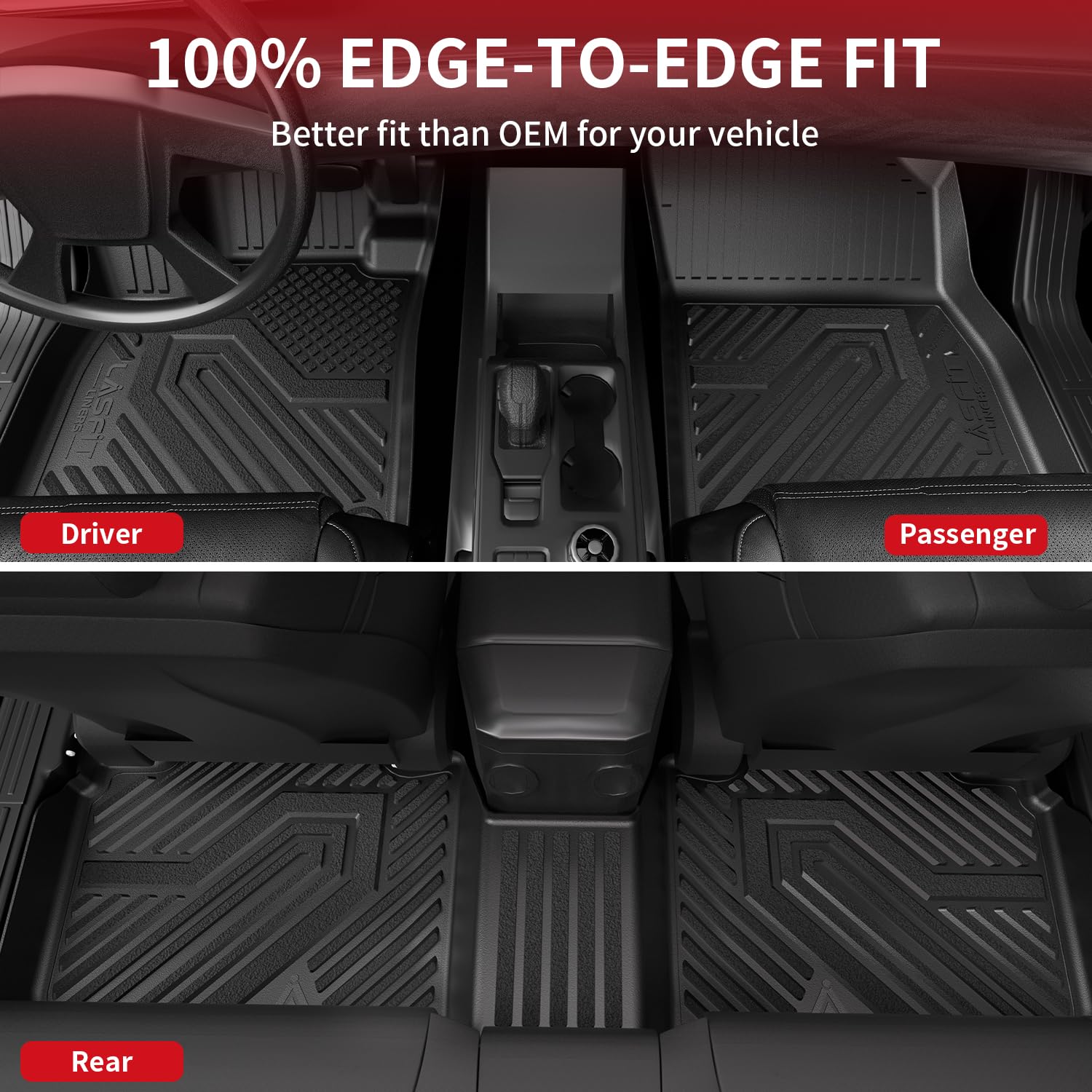 LASFIT All Weather Floor Mats & Trunk Mat for Honda Accord 2023-2026, TPE Liners, Black, Model XS-HN17A, Full Set
